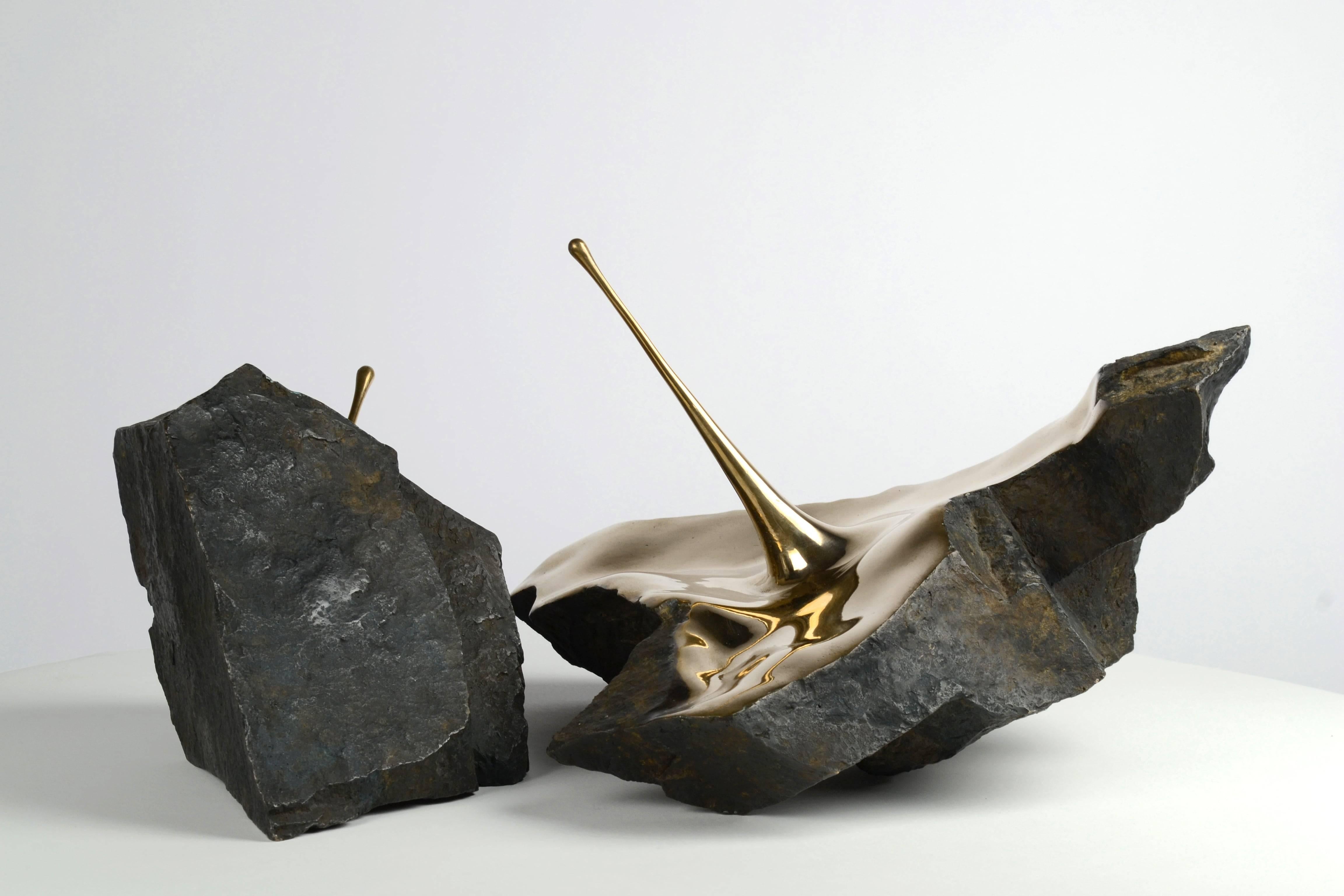 Resonance II by Romain Langlois - boulder-like bronze sculpture, contemporary For Sale 2