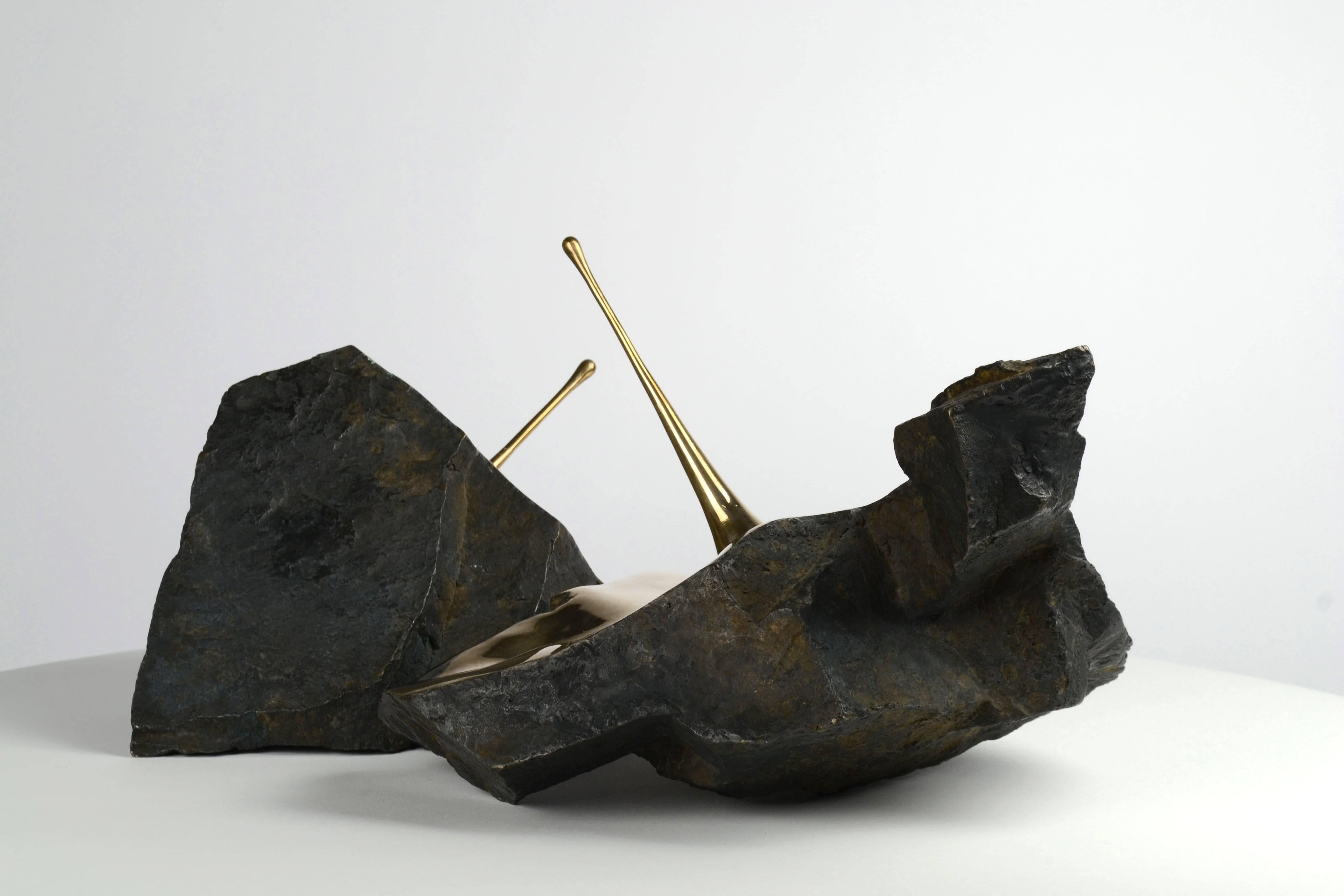 Resonance II by Romain Langlois - boulder-like bronze sculpture, contemporary For Sale 3