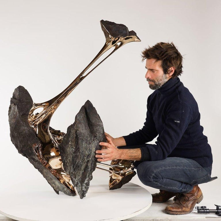 Serendipity by Romain Langlois - Contemporary bronze sculpture, Bisected Boulder For Sale 2