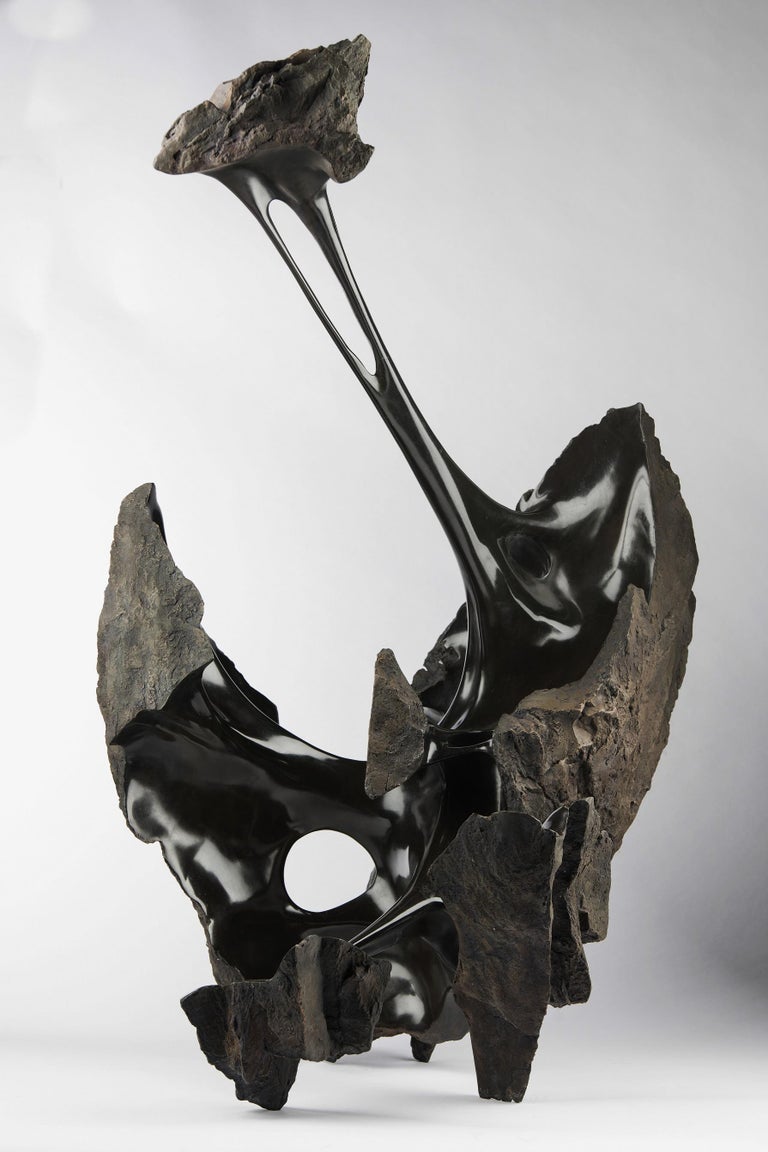 Serendipity by Romain Langlois - Contemporary bronze sculpture, Bisected Boulder For Sale 4
