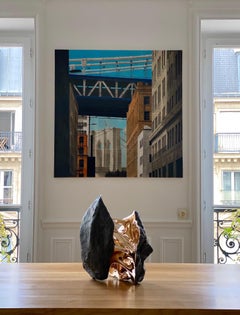 La Bella Durmiente de Romain Langlois - Escultura de bronce en forma de roca, dorada, fusión