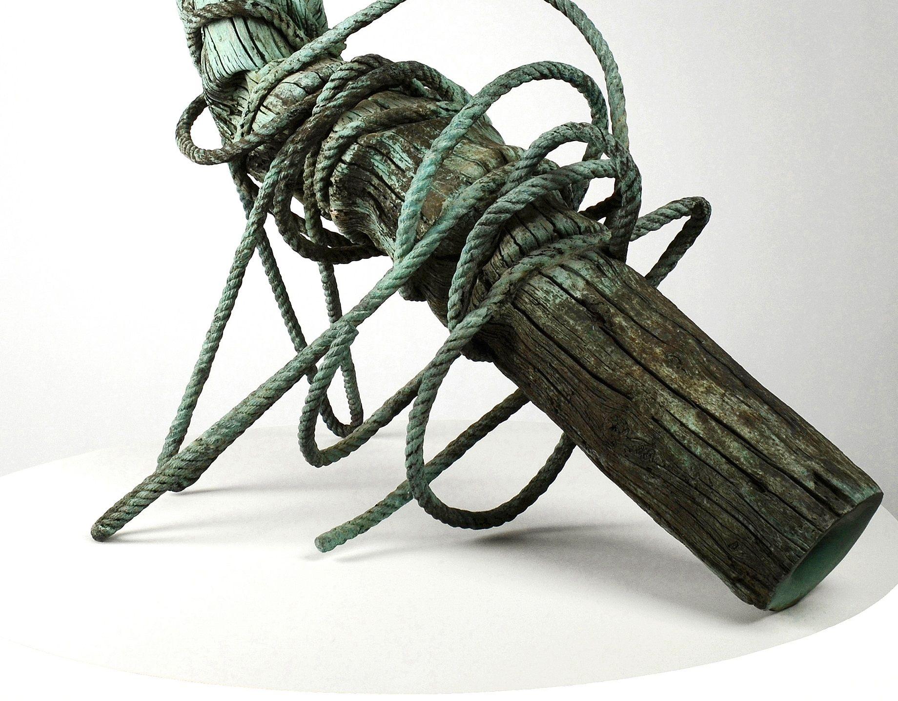 The Anthropocene by Romain Langlois - Wood-like bronze sculpture, green patina For Sale 4