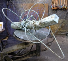 The Anthropocene by Romain Langlois - Wood-like bronze sculpture, green patina
