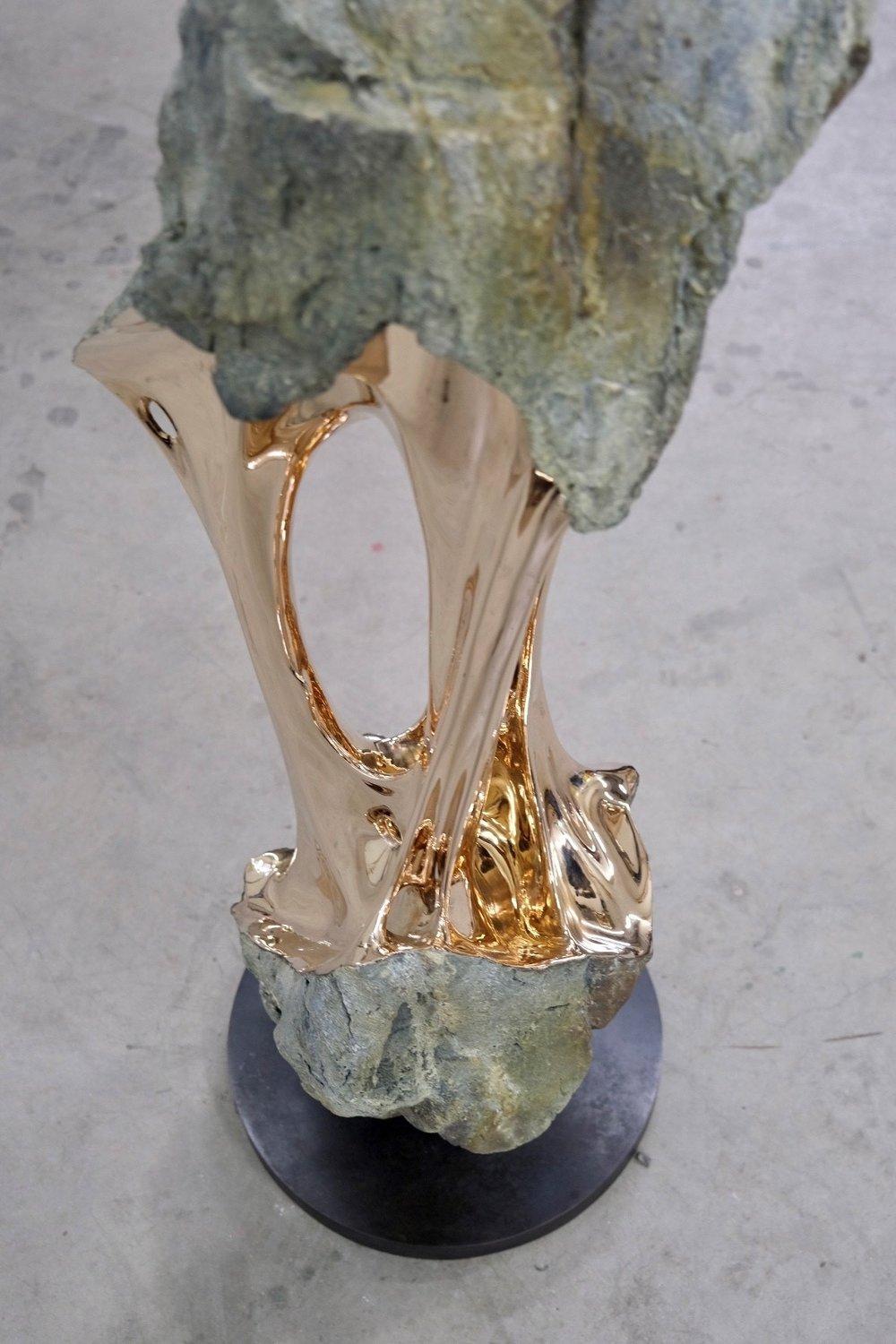The Mountain & The River by Romain Langlois - Rock-like bronze sculpture, golden For Sale 2