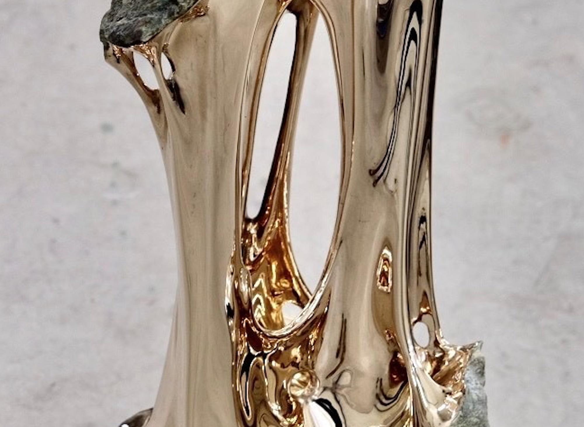 The Mountain & The River by Romain Langlois - Rock-like bronze sculpture, golden For Sale 4
