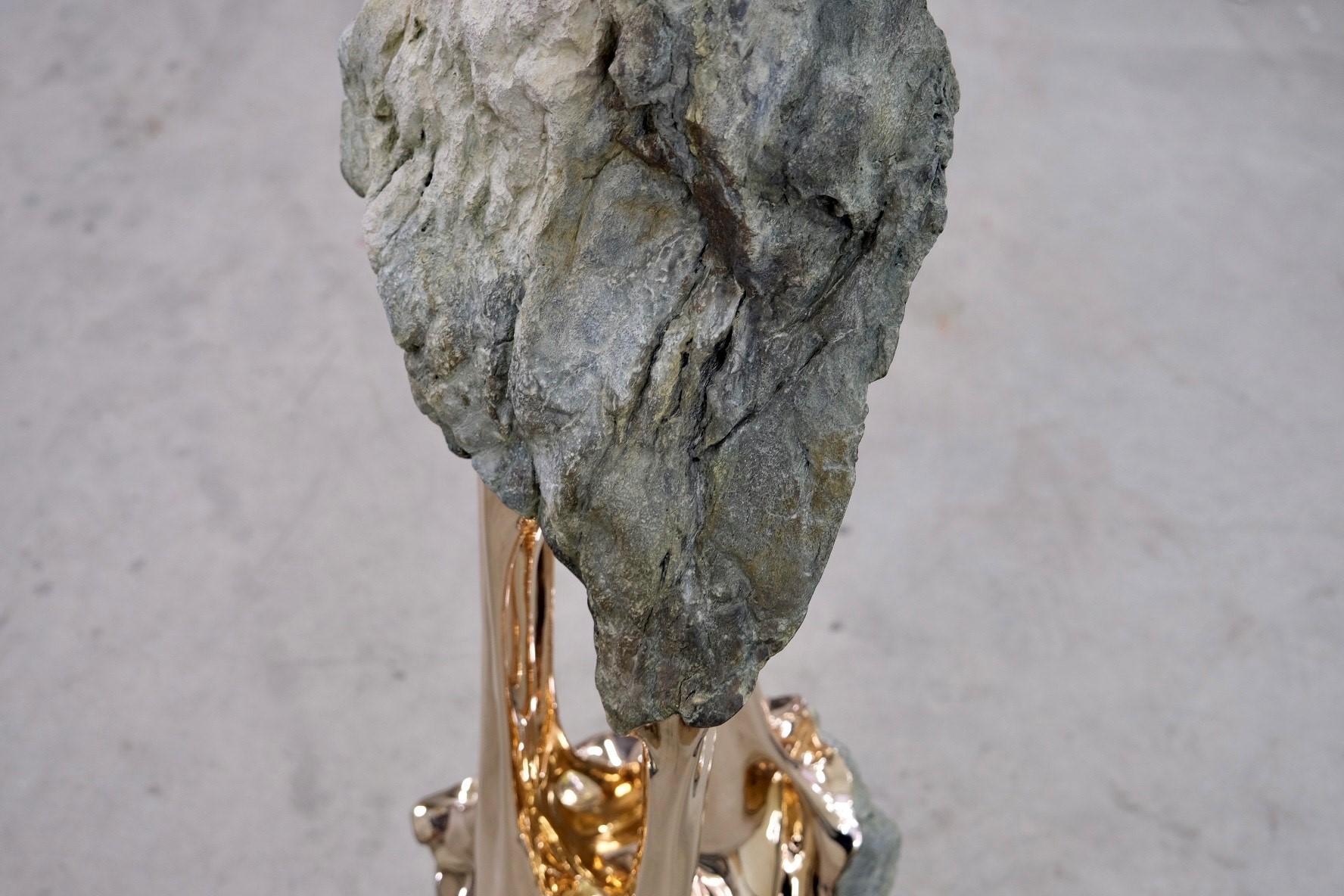 The Mountain & The River by Romain Langlois - Rock-like bronze sculpture, golden For Sale 5