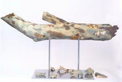 The wind comes up by Romain Langlois - Wood-like bronze sculpture, golden