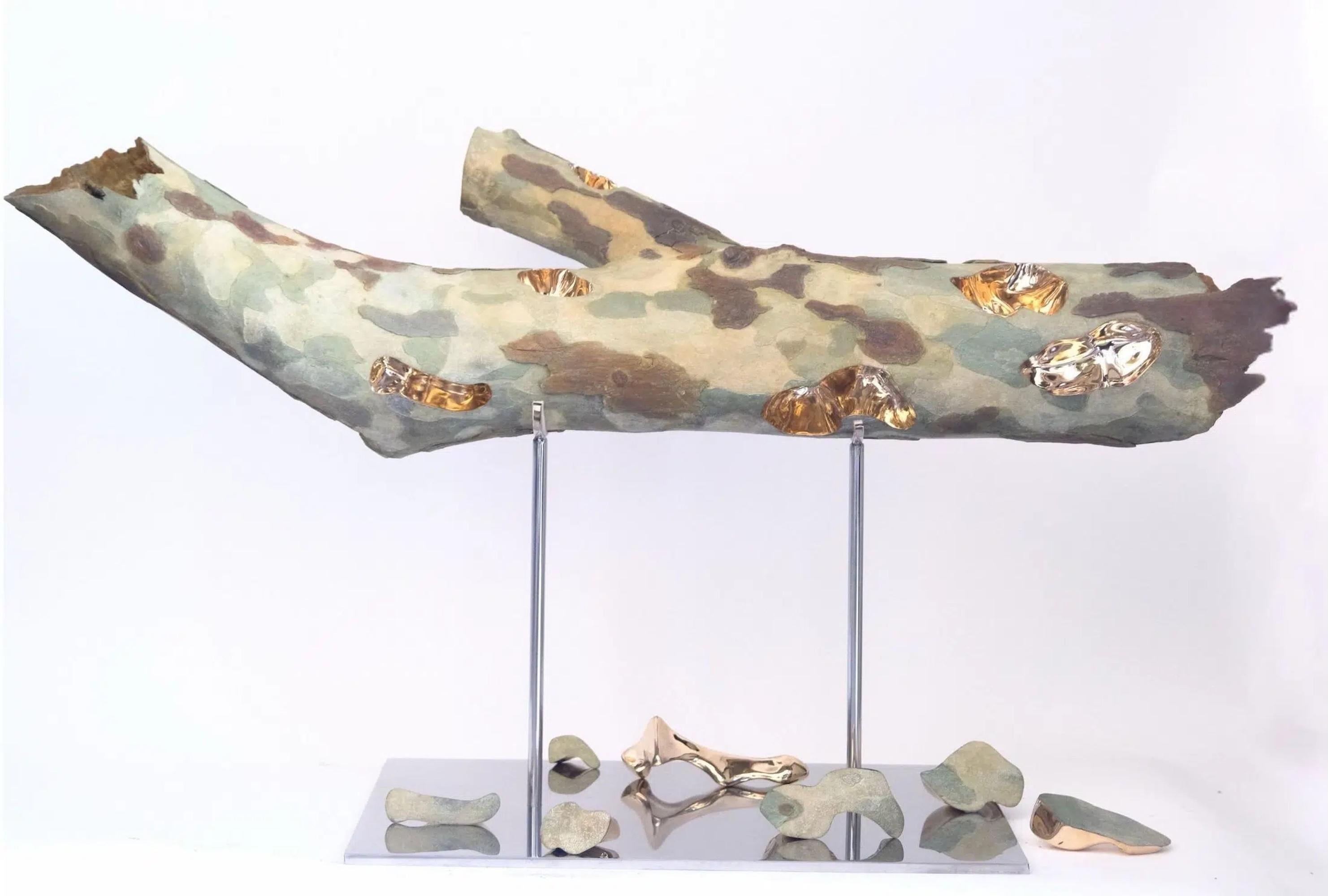 Il vento si alza di Romain Langlois - Scultura in bronzo simile al legno, dorata