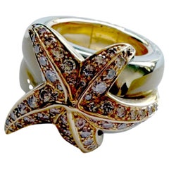 Romain Saide 18K Rose Gold Steel Pink Natural Diamonds and Ceramic Starfish Ring