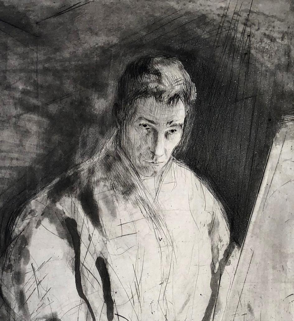 Signed self portrait, completed around 1980.  Suzzoni exhibited throughout Europe beginning in the 1970's. He studied at Académie Frochot from 1965-1968 , and graduated from the École Nationale Supérieure des Beaux-Arts, Paris in 1976.
