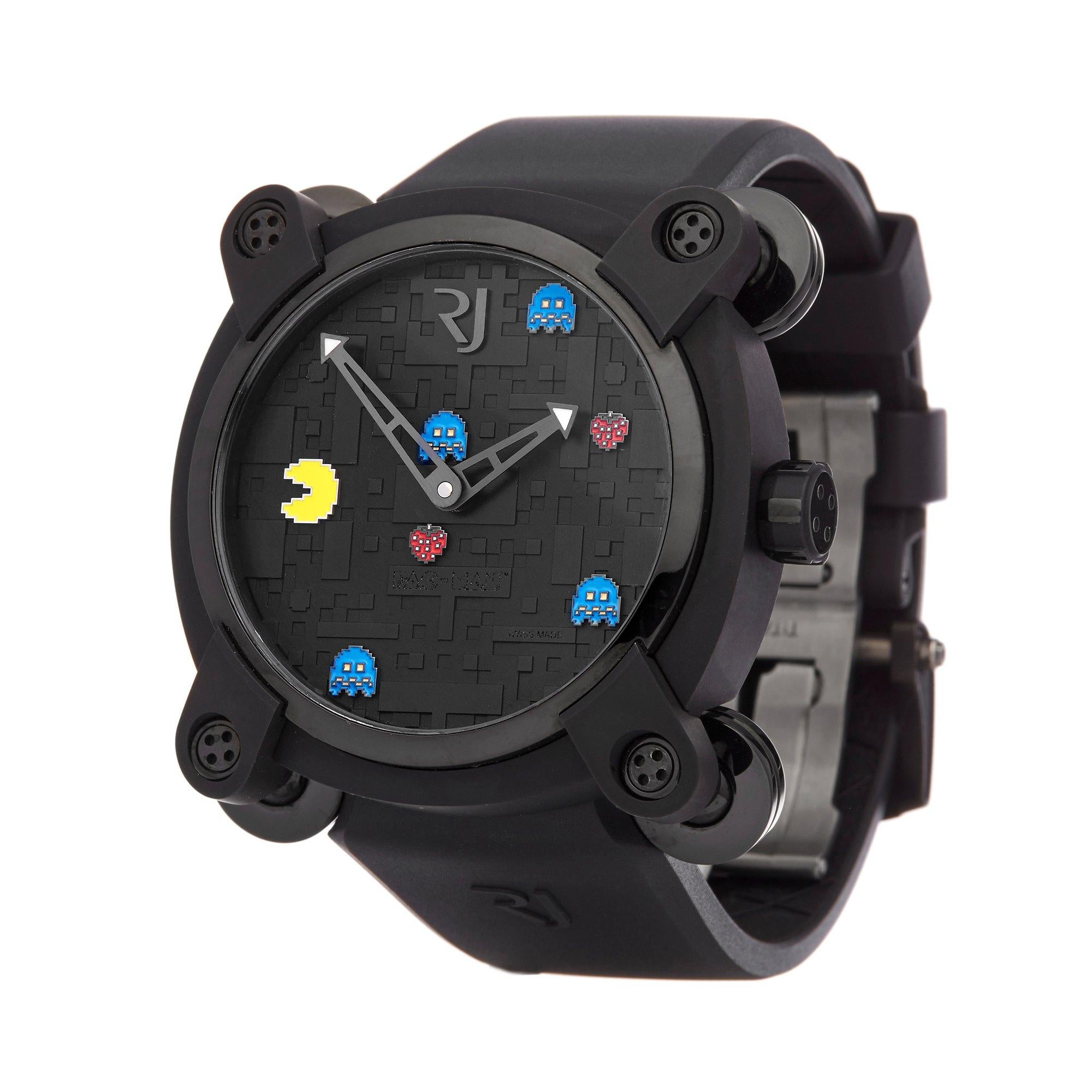 Xupes Reference: COM002491
Manufacturer: Romaine Jerome
Model: Pac Man Level 2
Model Variant: 0
Model Number: Ti RJ.M.AU.009.05
Age: 42075
Gender: Men
Complete With: Romaine Jerome Box, Manual, Guarantee & RJ USB Pen
Dial: Black  Other
Glass: