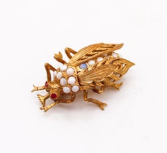 Roman 1880 Etruscan Revival Mechanical Scarab Brooch In 18Kt Gold With Opals