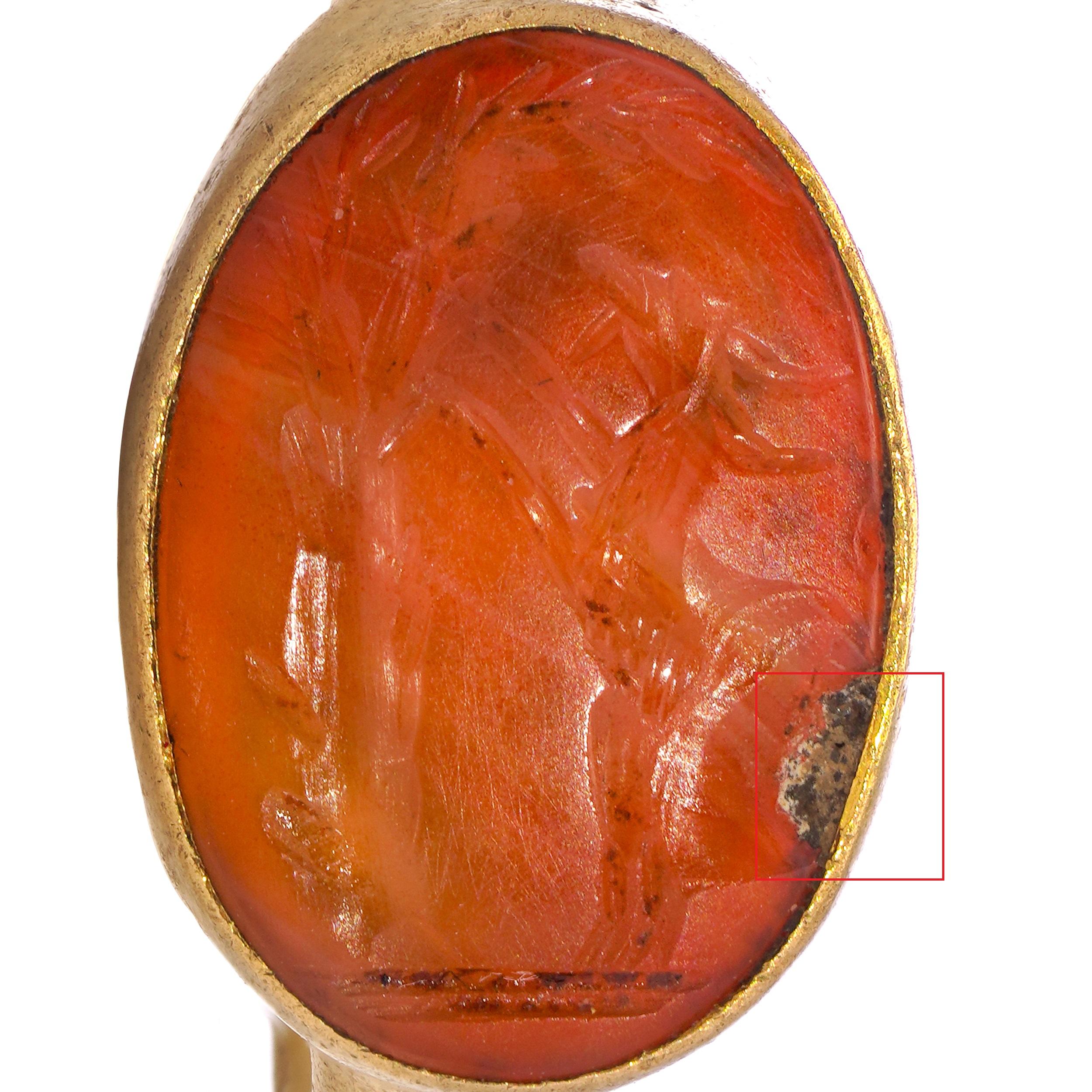 Roman 22kt. gold ring with goat carnelian intaglio For Sale 2