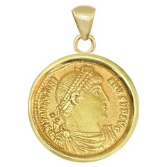 Antique Roman 24Kt Gold Coin 4th Cent AD 18Kt Gold Pendant depicting Emperor Valentinian