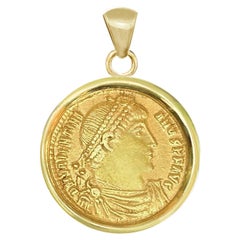 Pièce de monnaie romaine en or 24Kt 4ème siècle ADS Pendentif en or 18Kt représentant l'empereur Valentinien