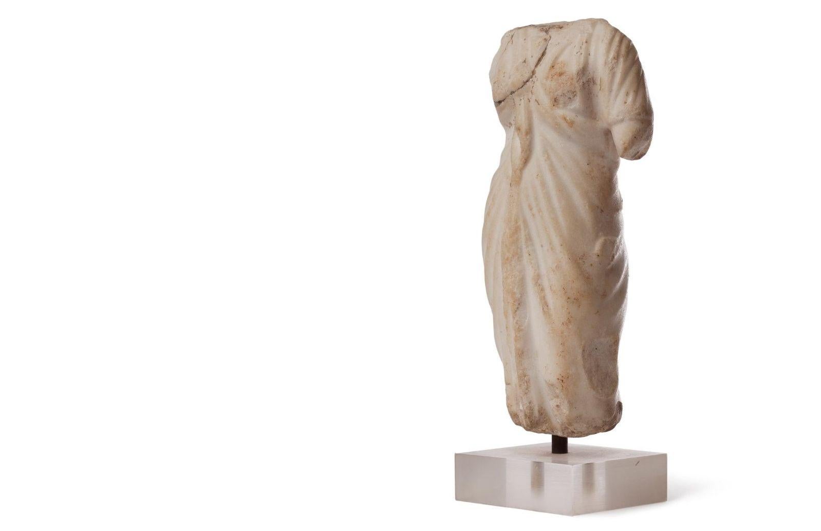 Classical Roman Roman 2nd Century Elegant Draped Venus Torso, Marble