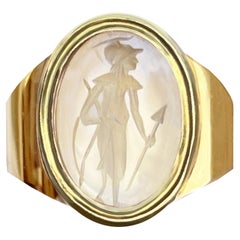 Roman Agate Intaglio '2nd Cent,AD' Depicting the Goddess Athena 18 Kt Gold Ring