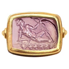 Roman Amethyst Intaglio 1st-2nd Cent, AD 18 Kt Gold Ring Depicting God Apollo
