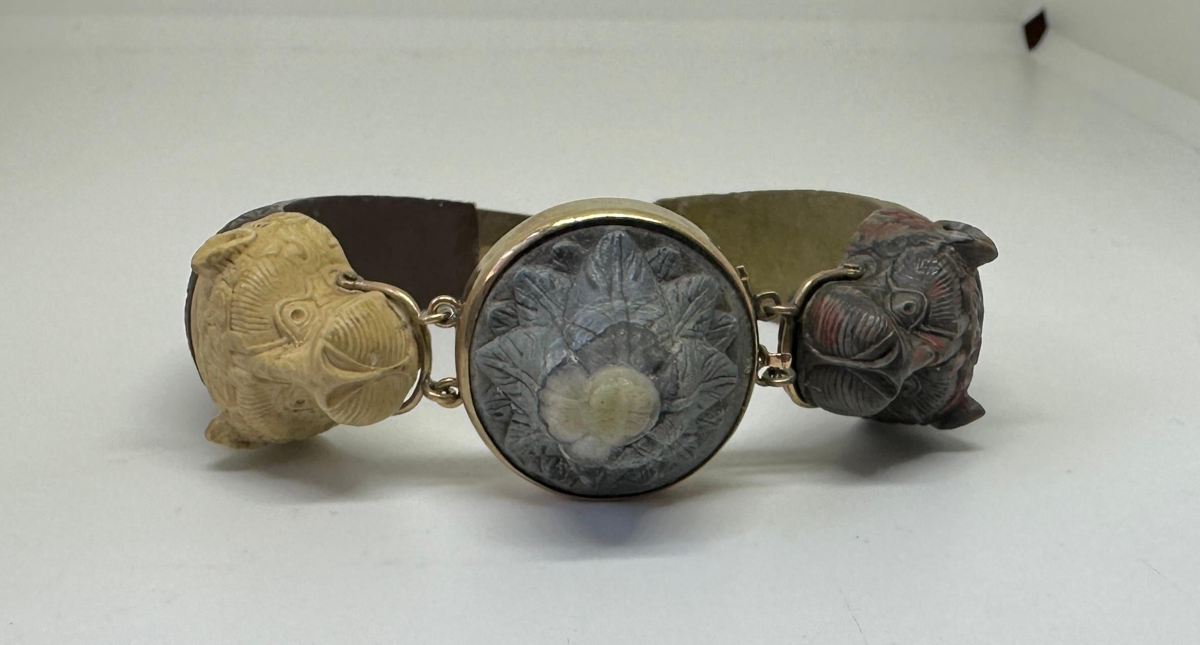 Roman Animal Dog Lion Sea Serpent Lava Cameo Bracelet Gold Rare Museum Quality 5