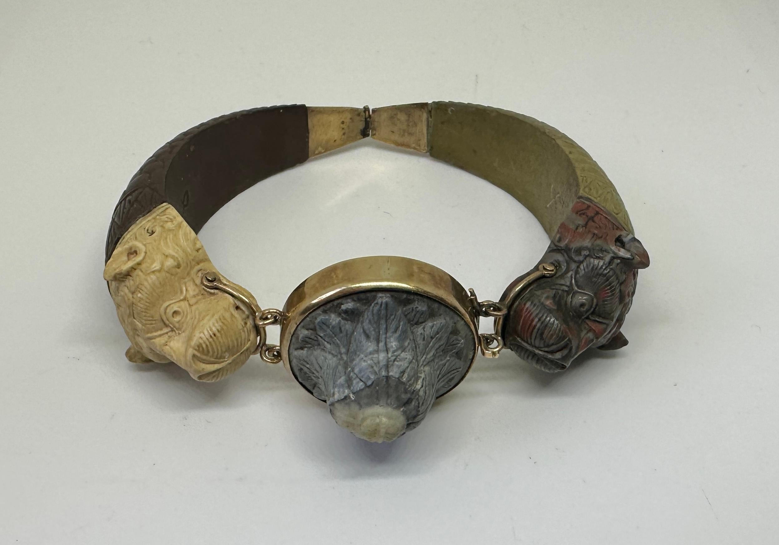 Roman Animal Dog Lion Sea Serpent Lava Cameo Bracelet Gold Rare Museum Quality 6