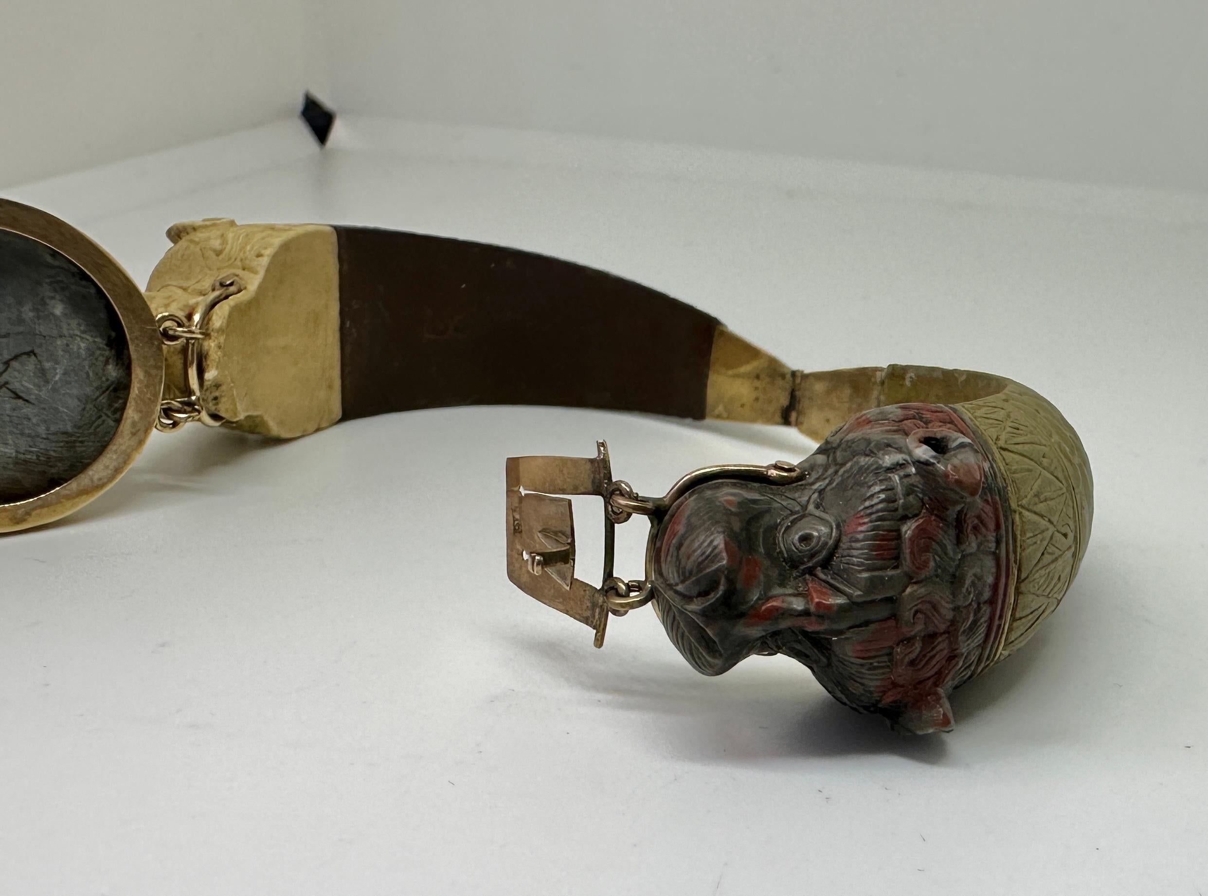 Roman Animal Dog Lion Sea Serpent Lava Cameo Bracelet Gold Rare Museum Quality 12