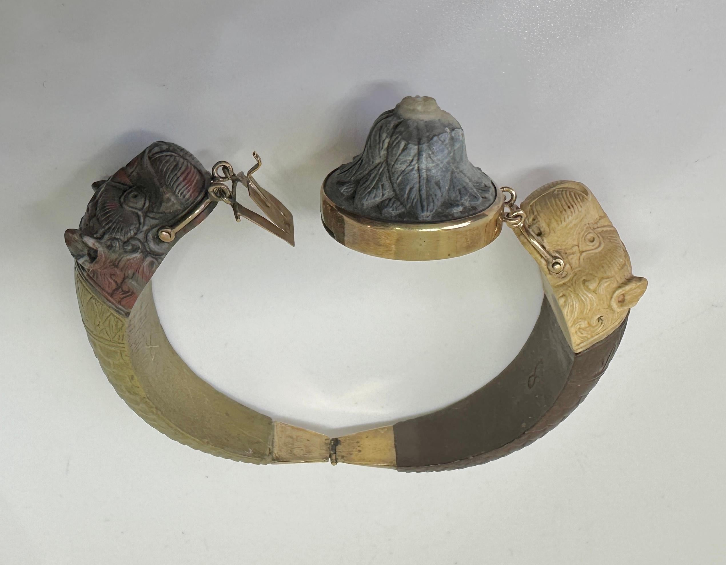 Roman Animal Dog Lion Sea Serpent Lava Cameo Bracelet Gold Rare Museum Quality 13