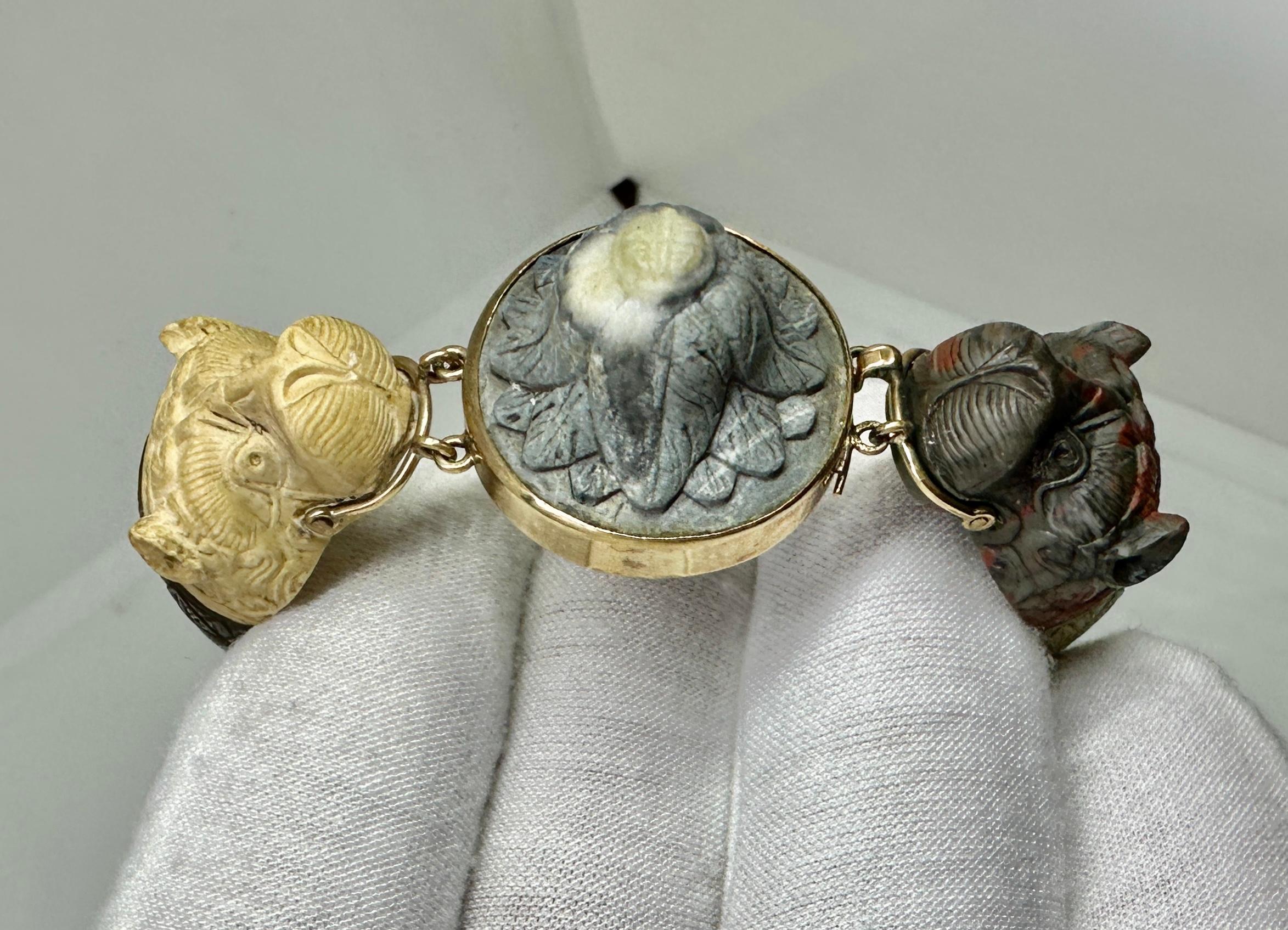 Roman Animal Dog Lion Sea Serpent Lava Cameo Bracelet Gold Rare Museum Quality In Excellent Condition In New York, NY