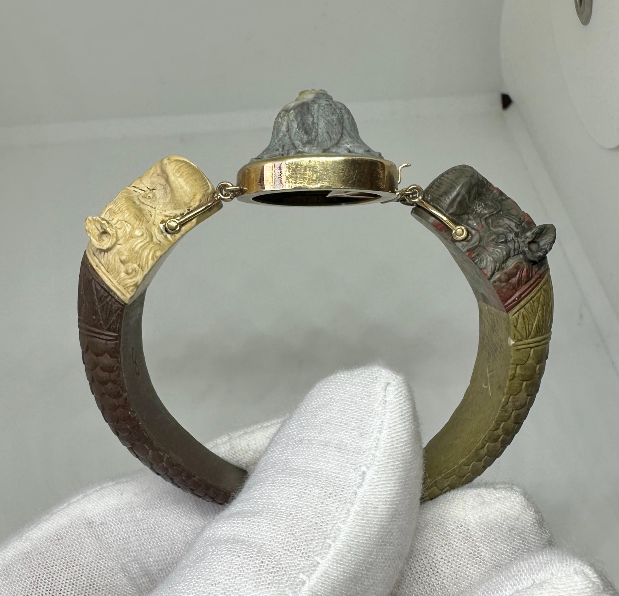 Roman Animal Dog Lion Sea Serpent Lava Cameo Bracelet Gold Rare Museum Quality 1