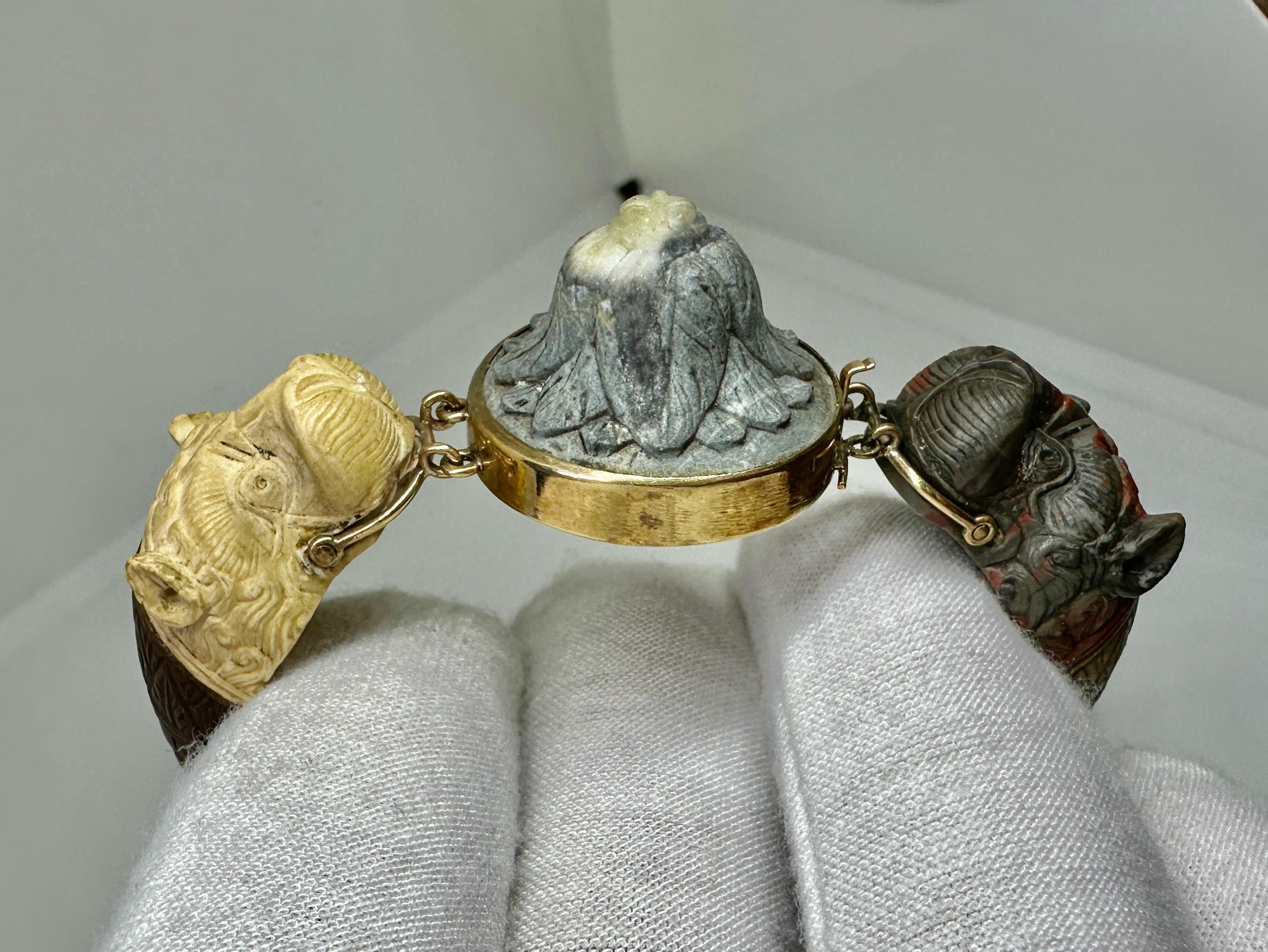 Roman Animal Dog Lion Sea Serpent Lava Cameo Bracelet Gold Rare Museum Quality 2