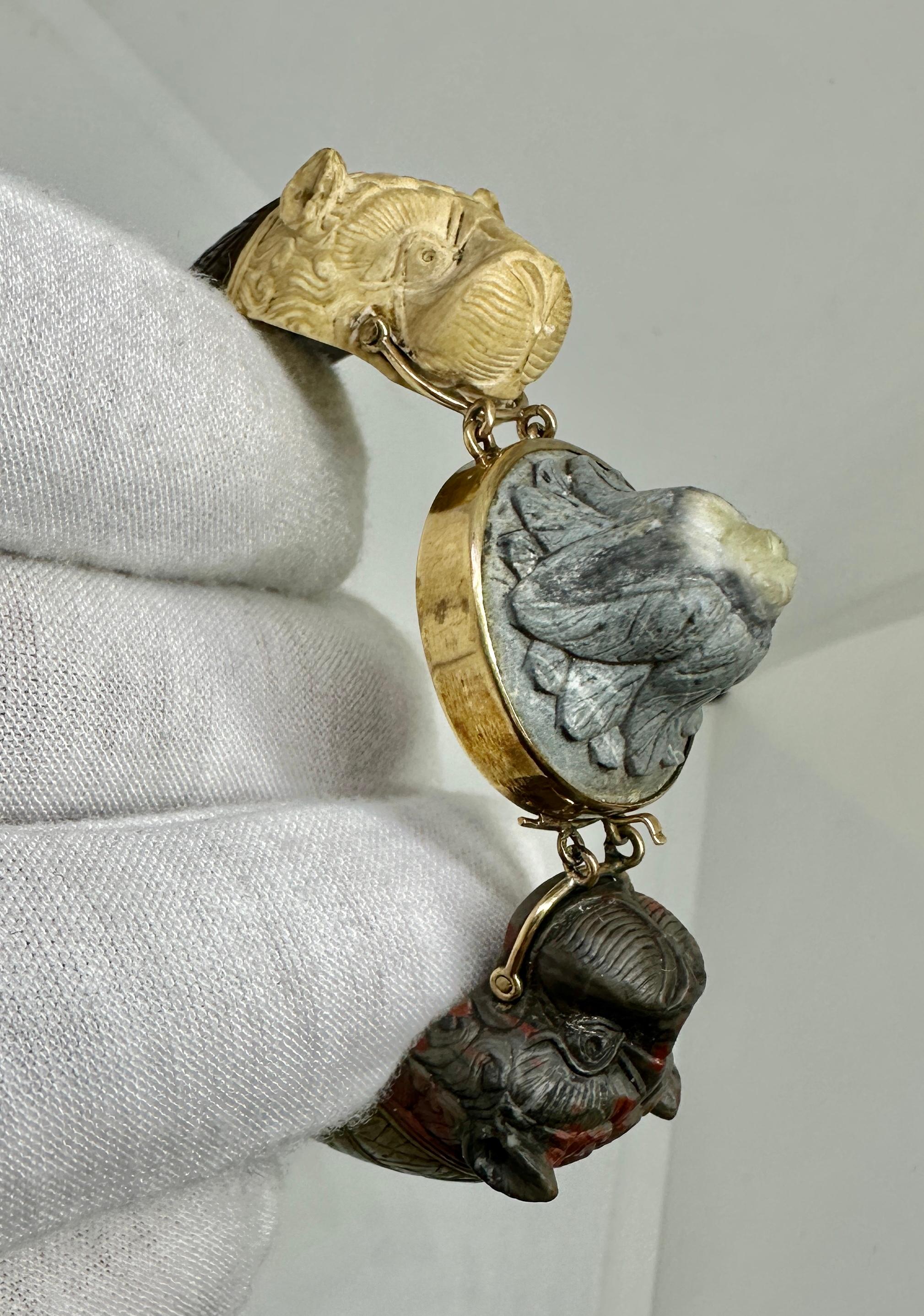 Roman Animal Dog Lion Sea Serpent Lava Cameo Bracelet Gold Rare Museum Quality 4