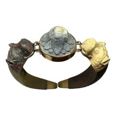 Roman Animal Dog Lion Sea Serpent Lava Cameo Bracelet Gold Rare Museum Quality