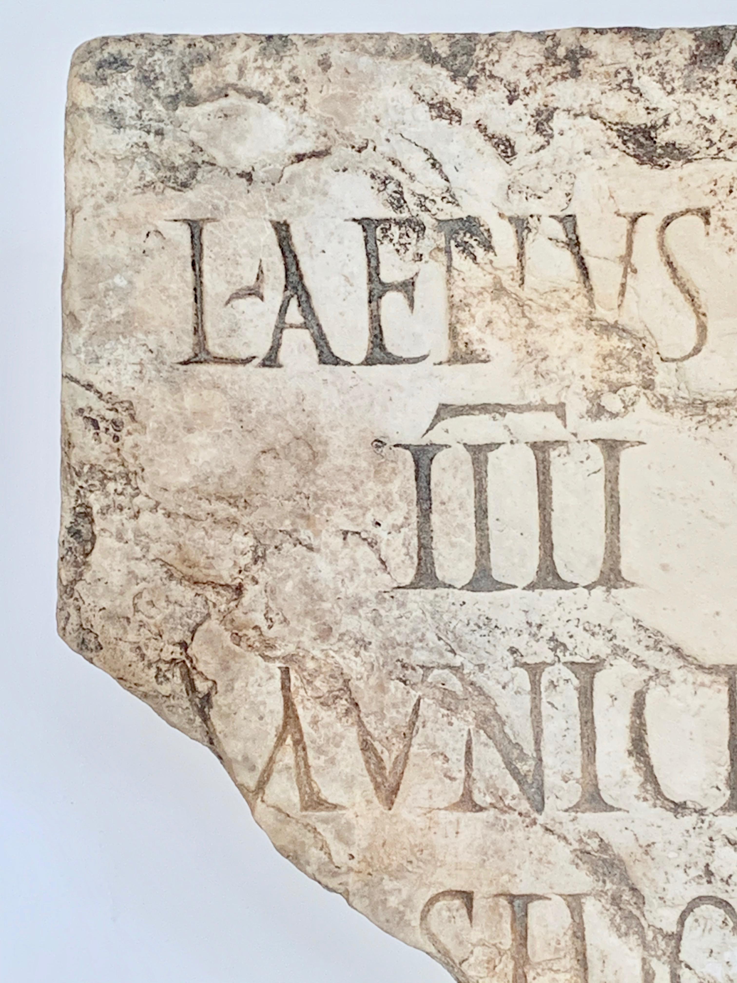 Roman Antiquities stone sculpture fragment
Rare latin text fragment
2nd century, Spain
Provenance: Private Collector
