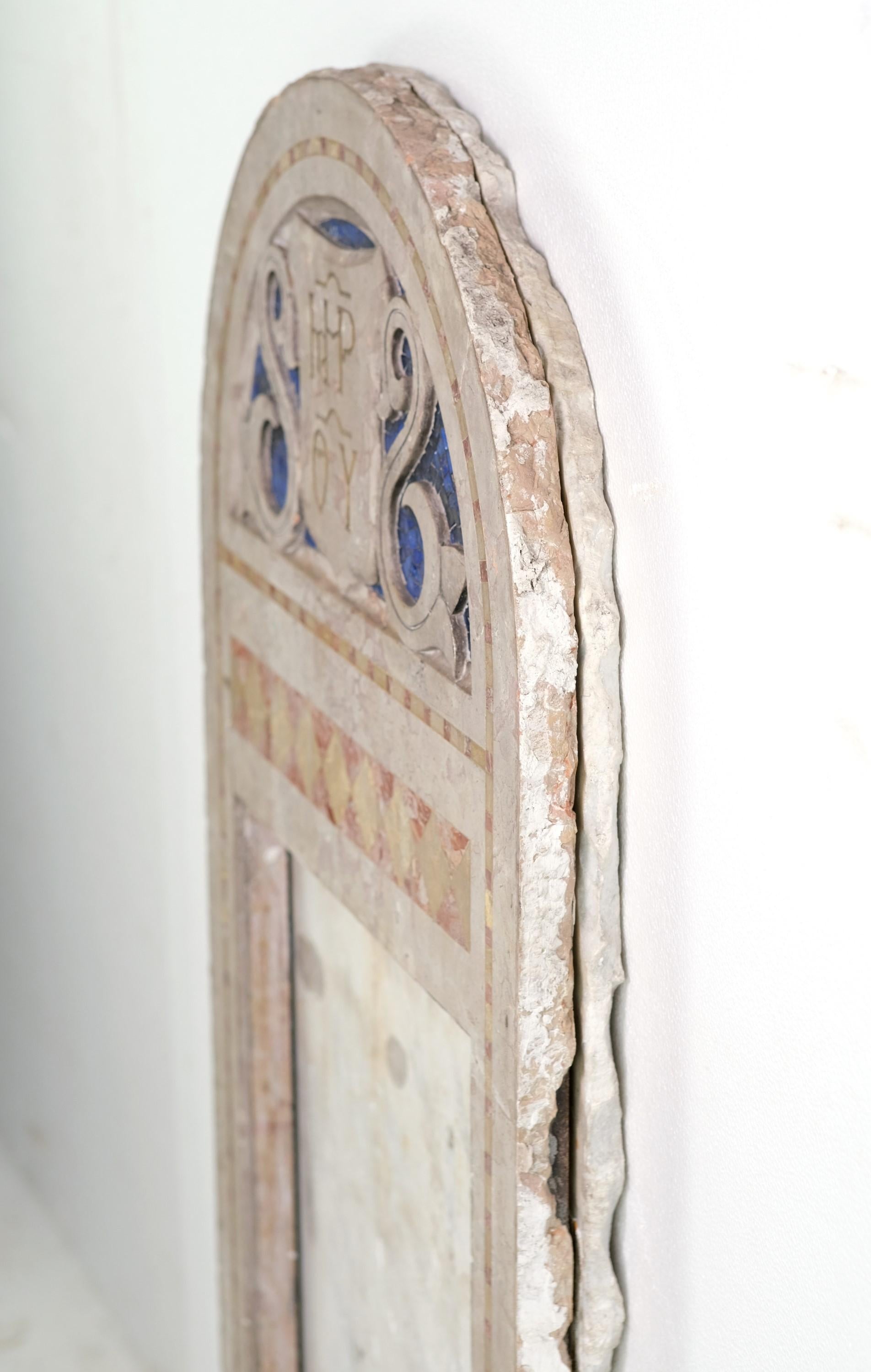 Roman Arch Painted + Inlaid Marble Altar Display Piece 1
