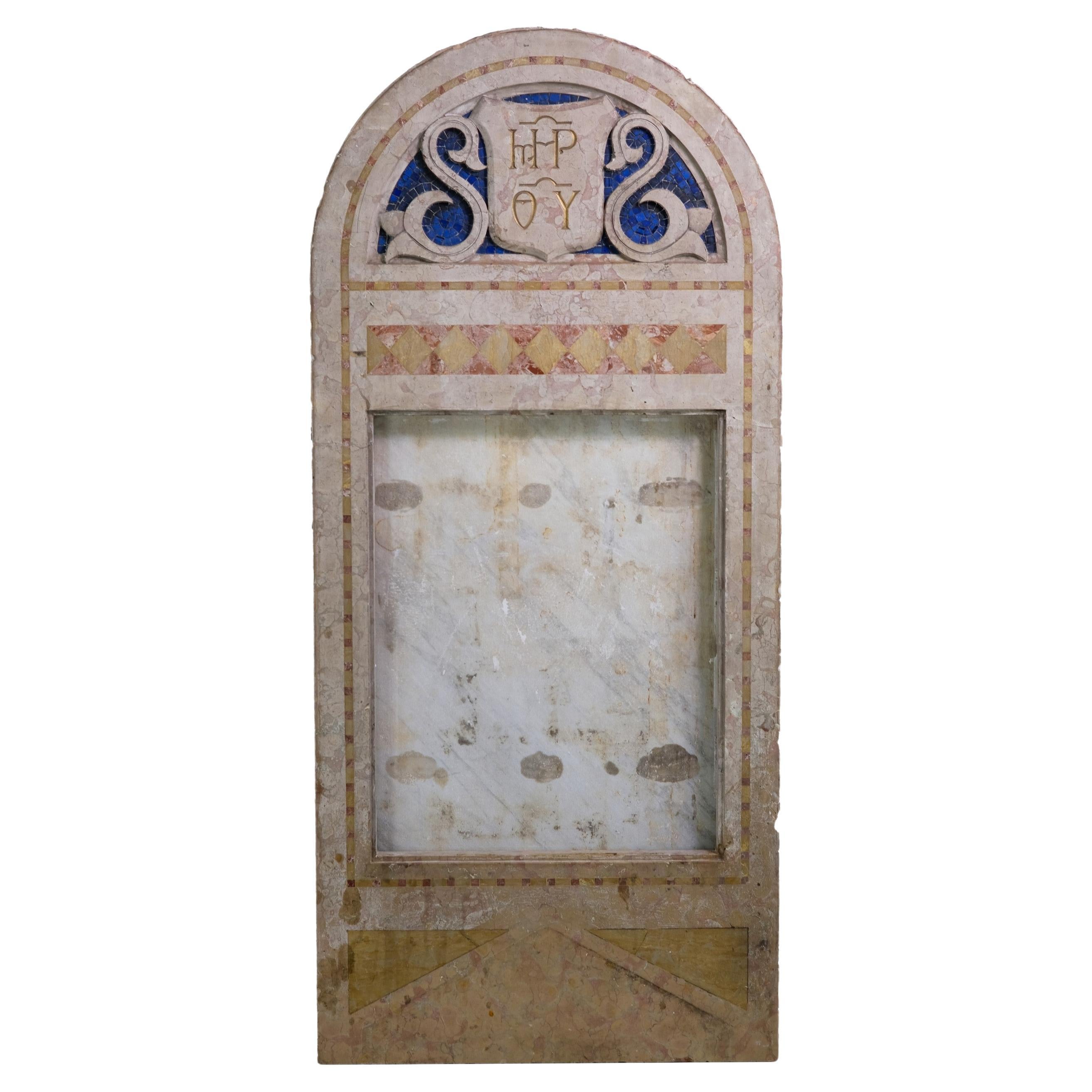 Roman Arch Painted + Inlaid Marble Altar Display Piece