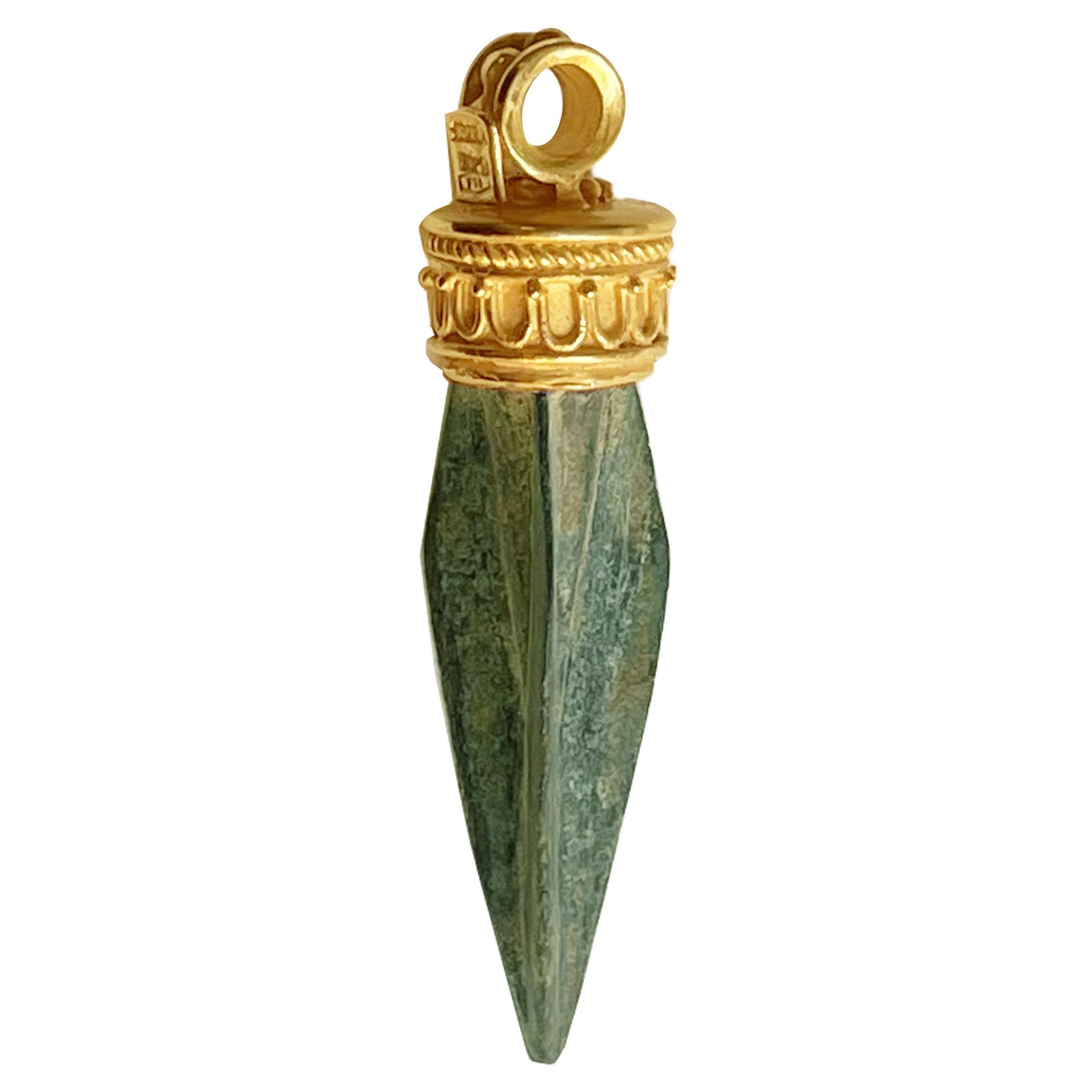 Roman Arrowhead Bronze Pendant '2nd-6th Century BC' Mounted in 18 Kt Gold