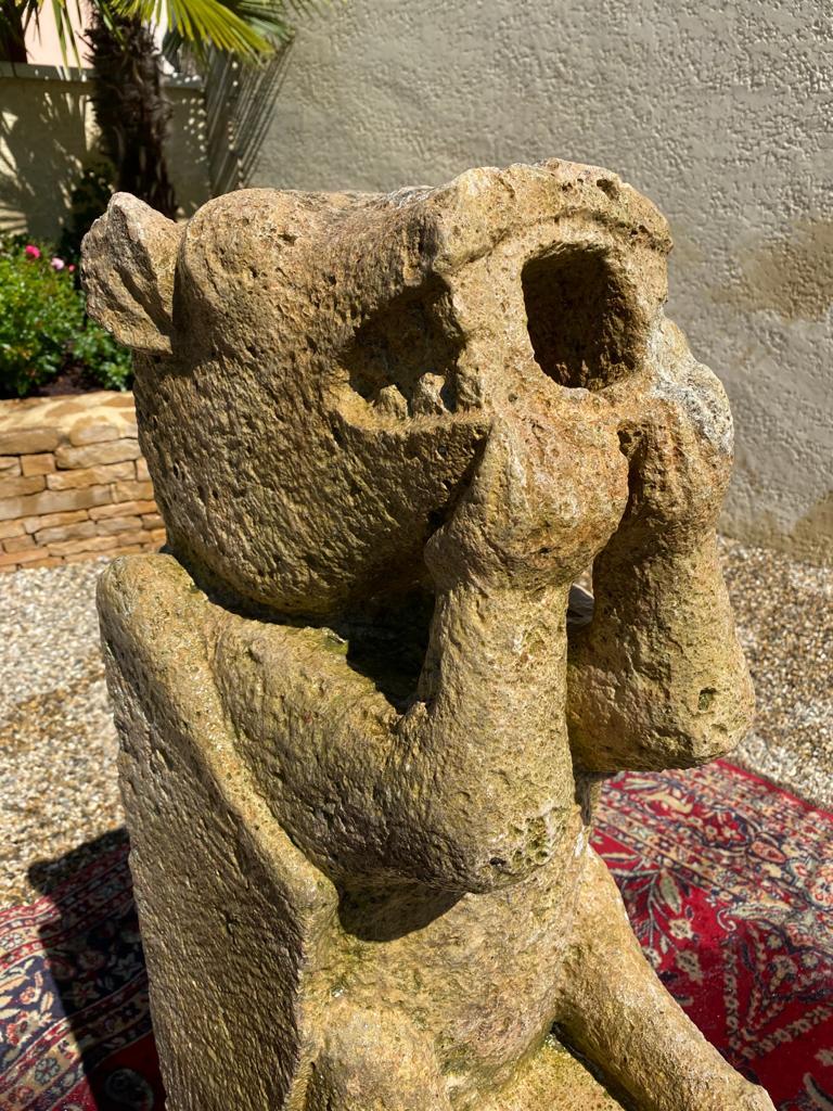 Hand-Carved Roman Art '11th-12th Century', French Stone Gargoyle For Sale