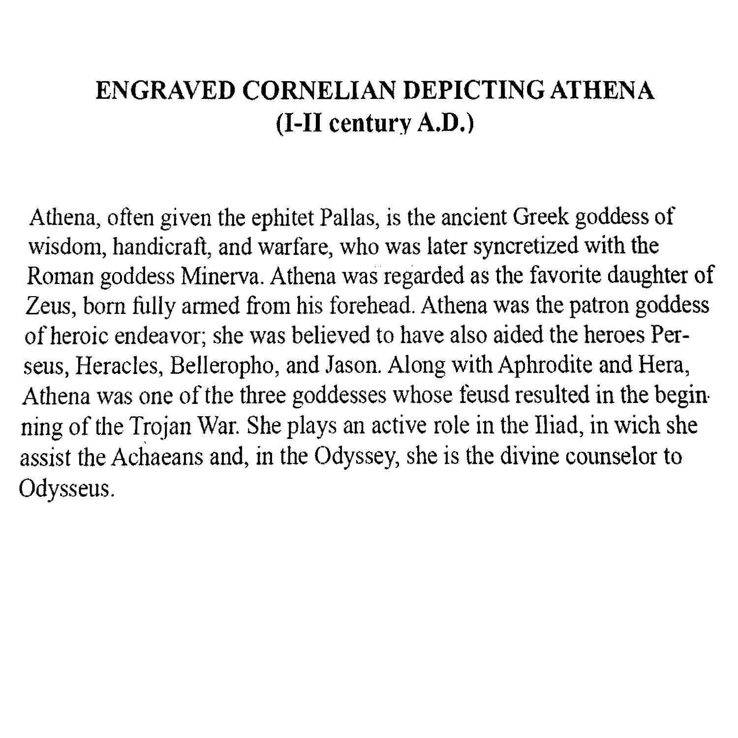 Women's or Men's Roman Intaglio '1st Century A.D.' Ring on Carnelian, Depicting Goddess Athena