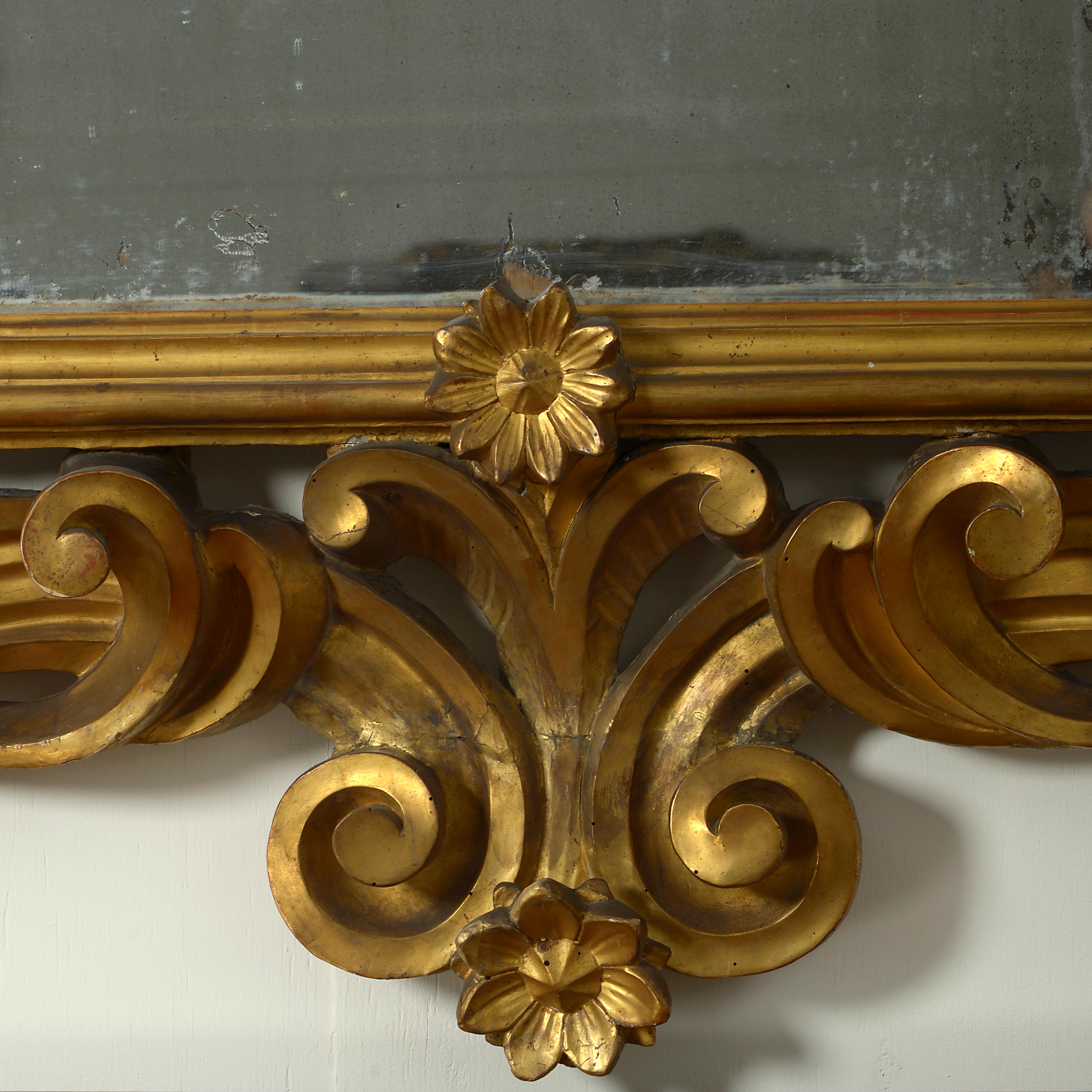 18th Century and Earlier Roman Baroque Giltwood Mirror For Sale