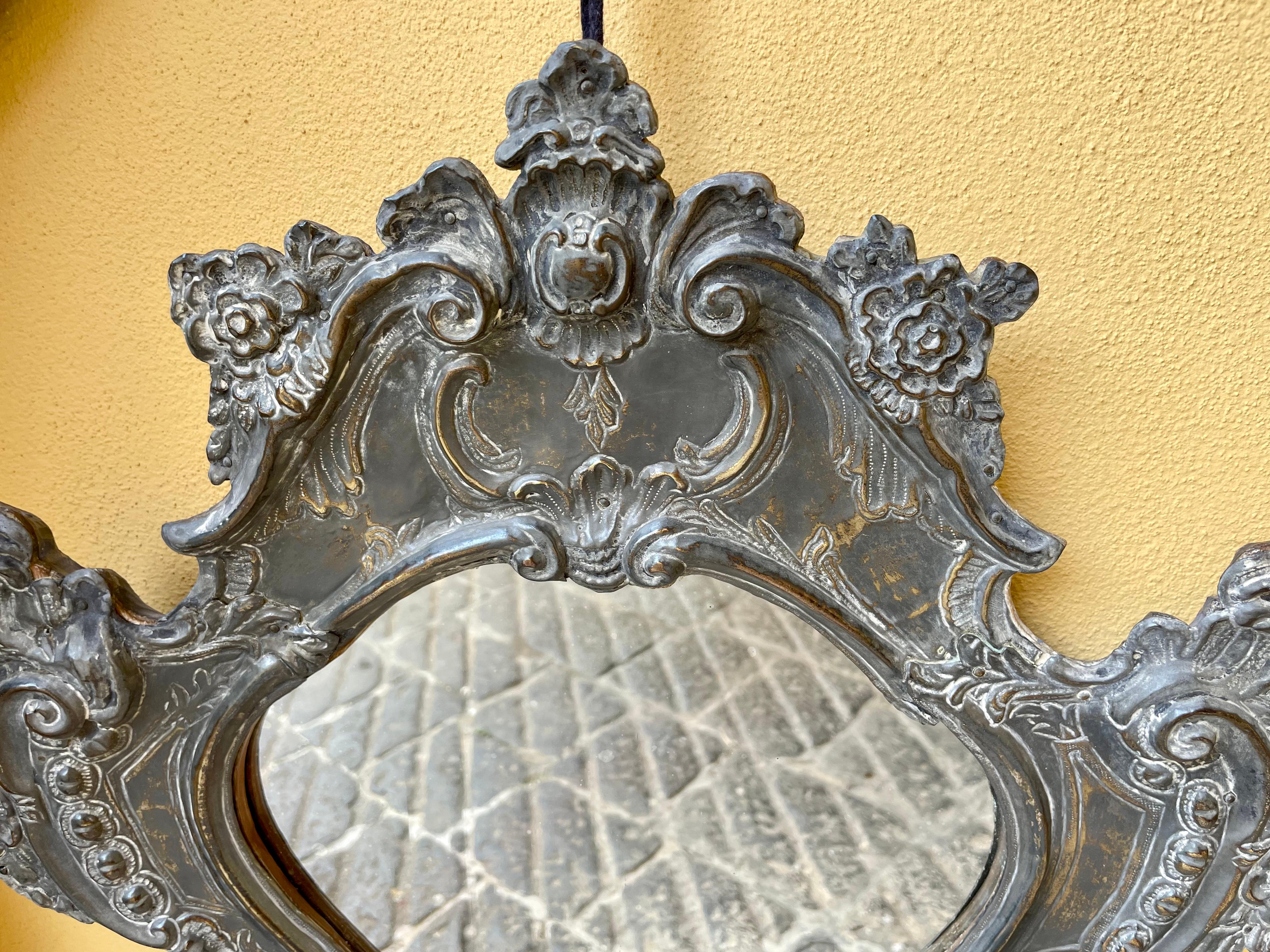 Italian Roman Baroque Metal Mirror  For Sale