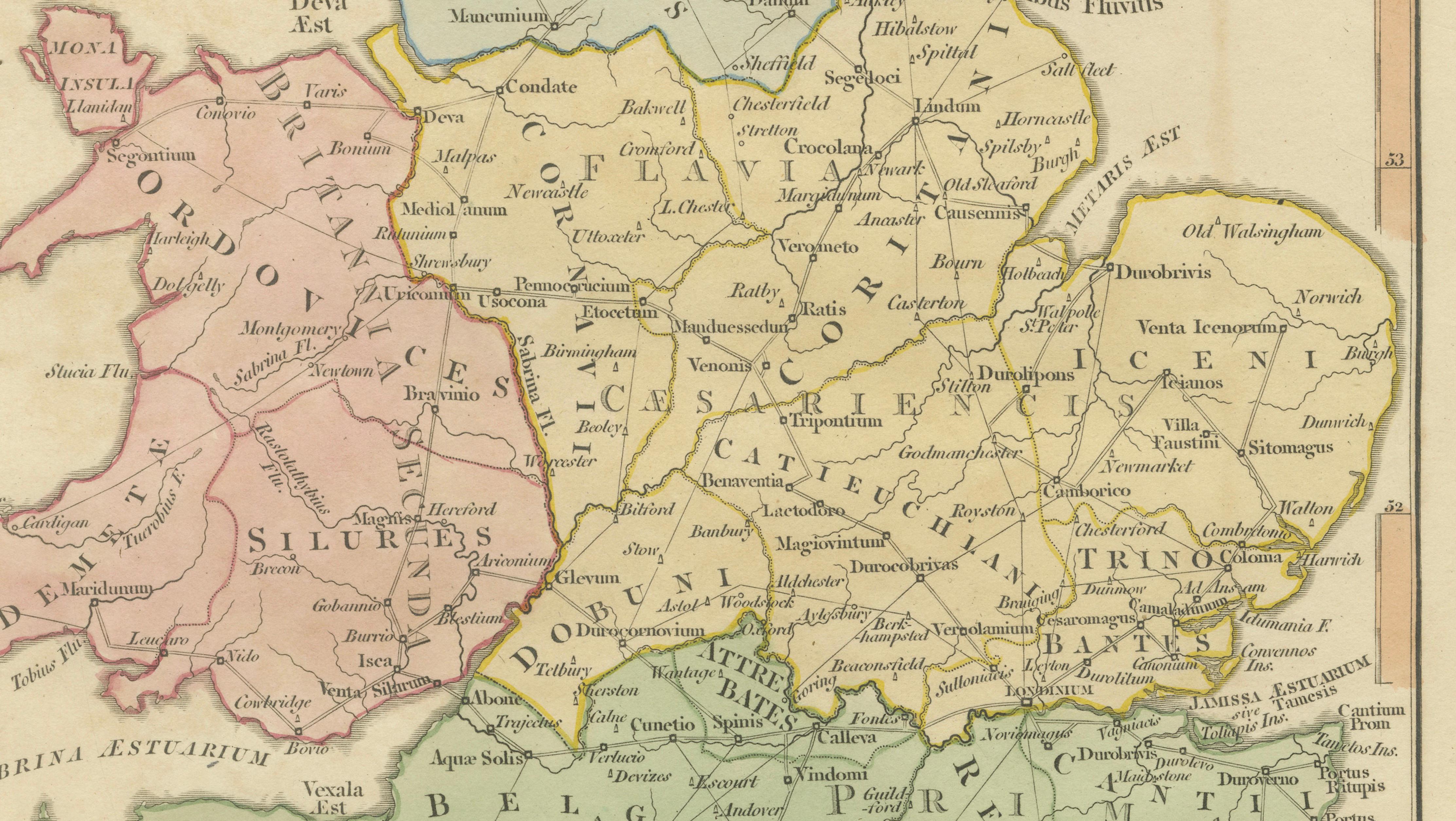 Roman Britain Map, Britannia Romana, Ancient England Wales Wilkinson 1817