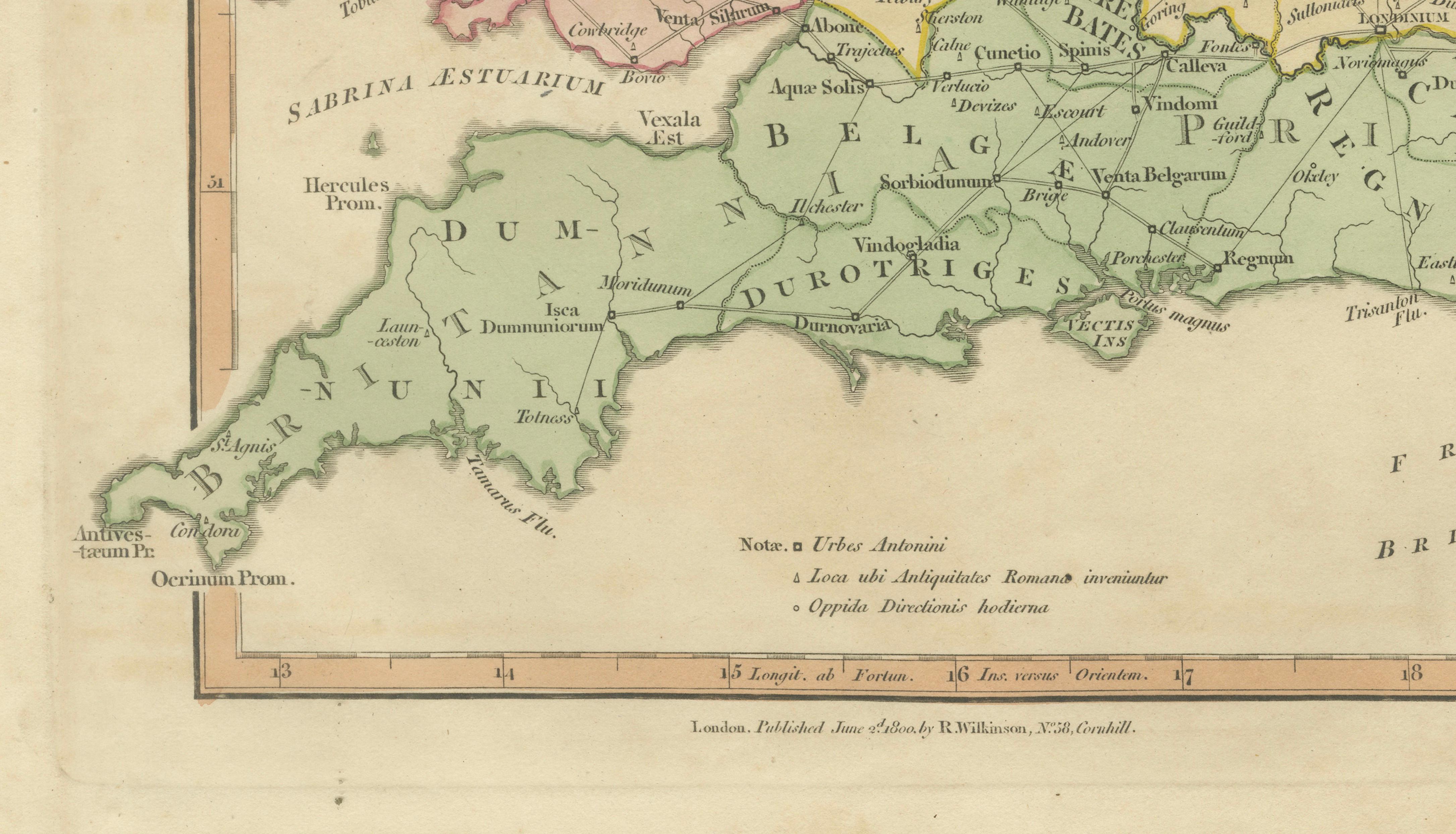 Roman Britain Map, Britannia Romana, Ancient England Wales Wilkinson 1817