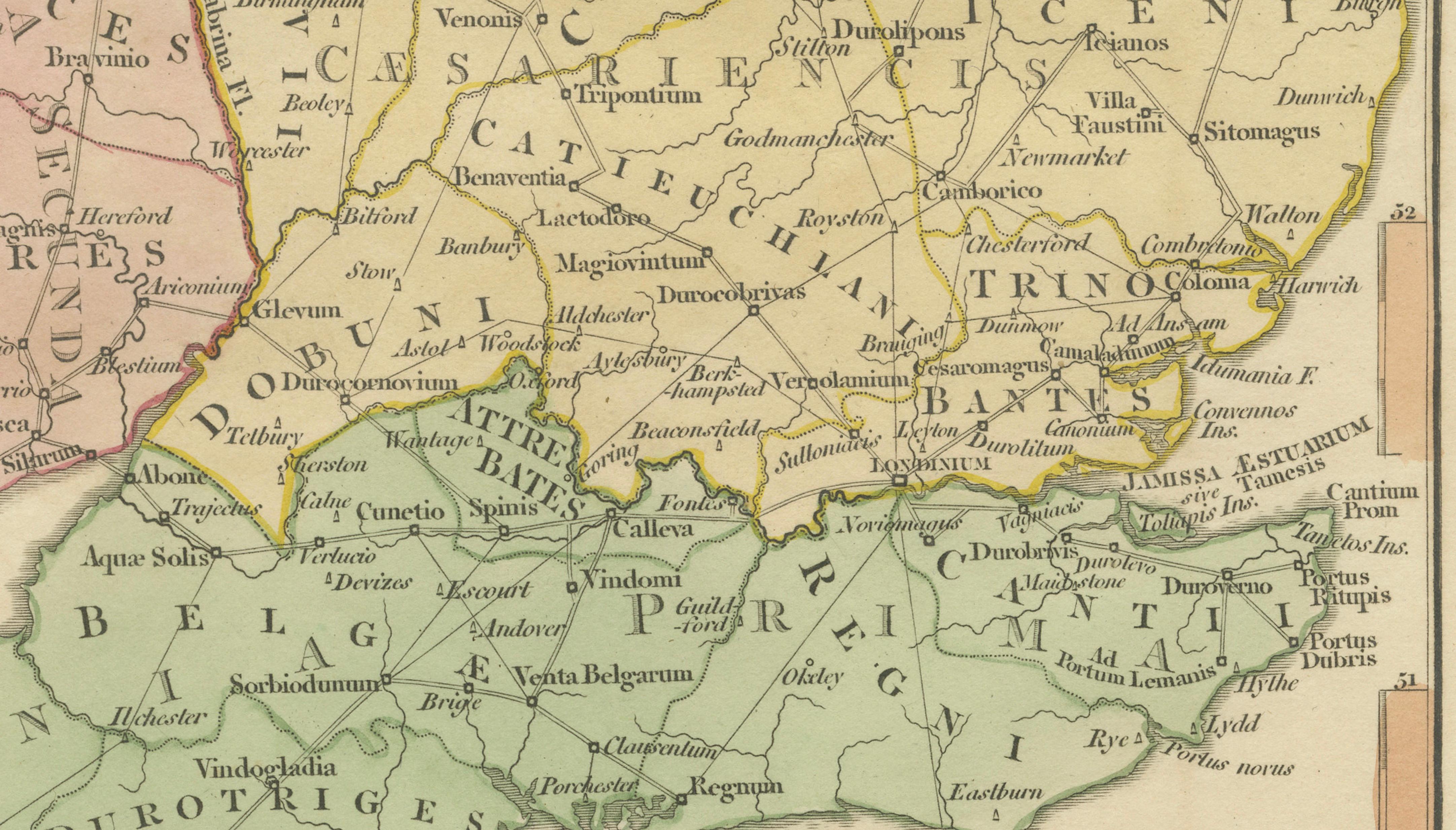 Roman Britain Map, Britannia Romana, Ancient England Wales Wilkinson 1817