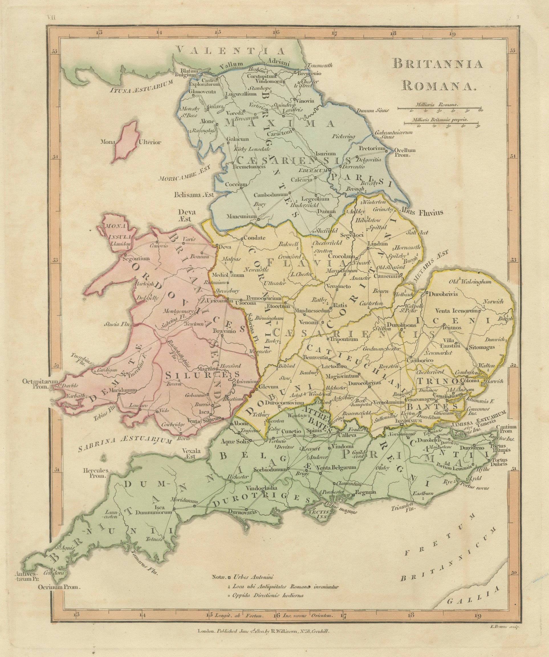 Roman Britain Map, Britannia Romana, Ancient England Wales Wilkinson 1817 For Sale