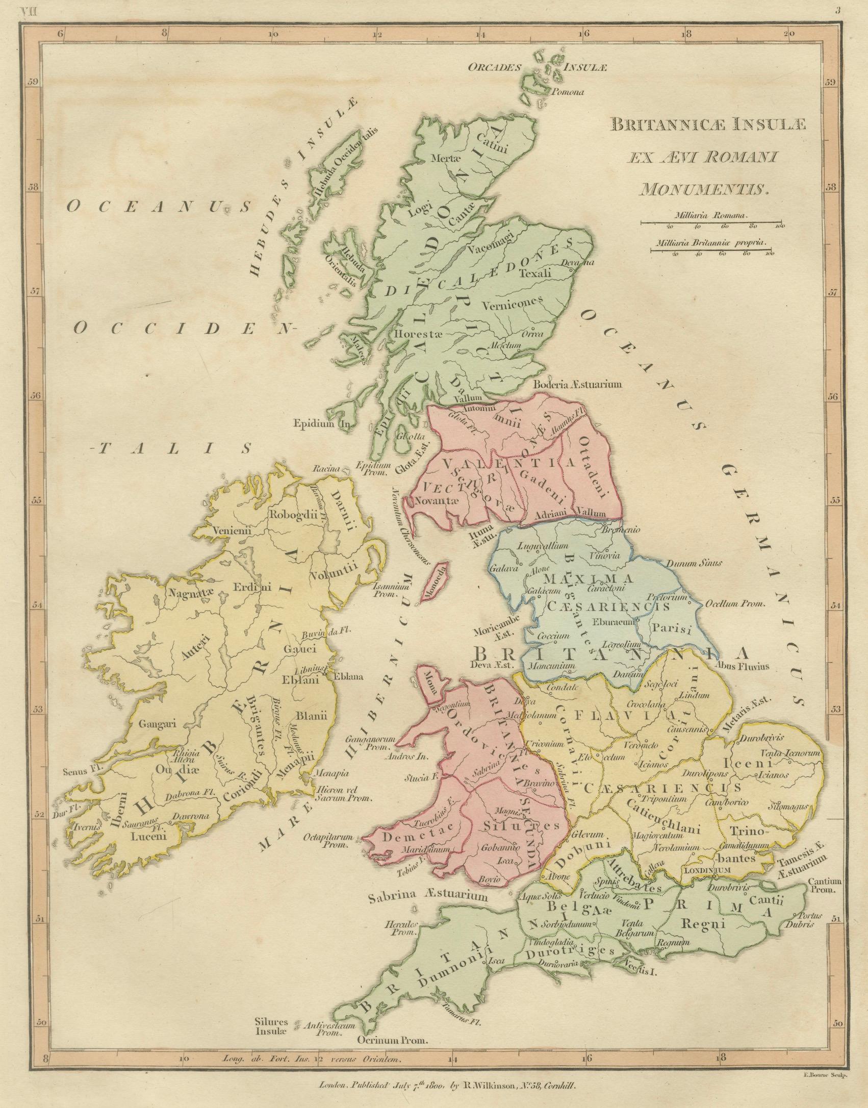 Roman Britain Map — Britanniae Insulae Classical Provinces, Wilkinson 1800