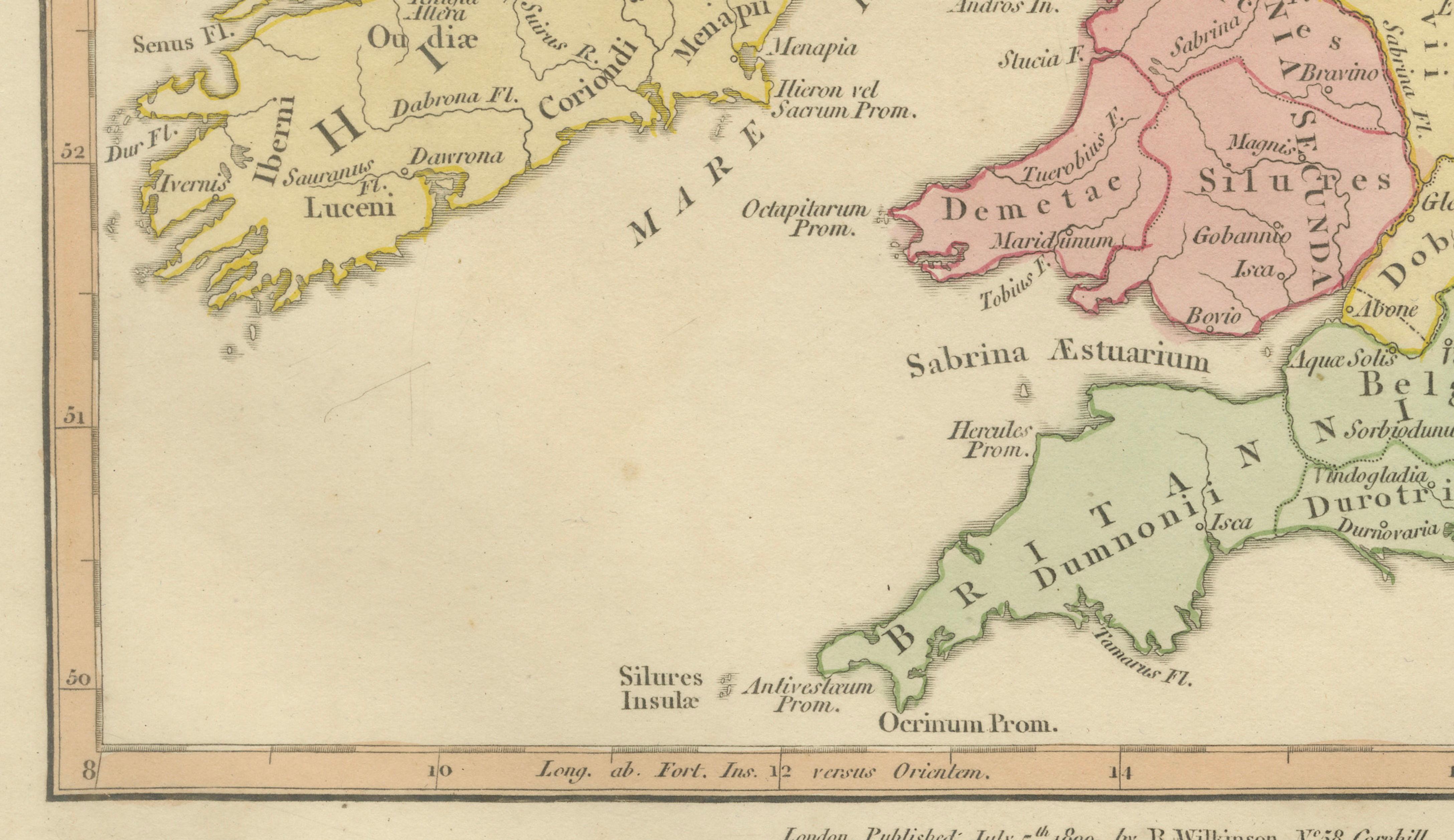 Roman Britain Map — Britanniae Insulae Classical Provinces, Wilkinson 1800