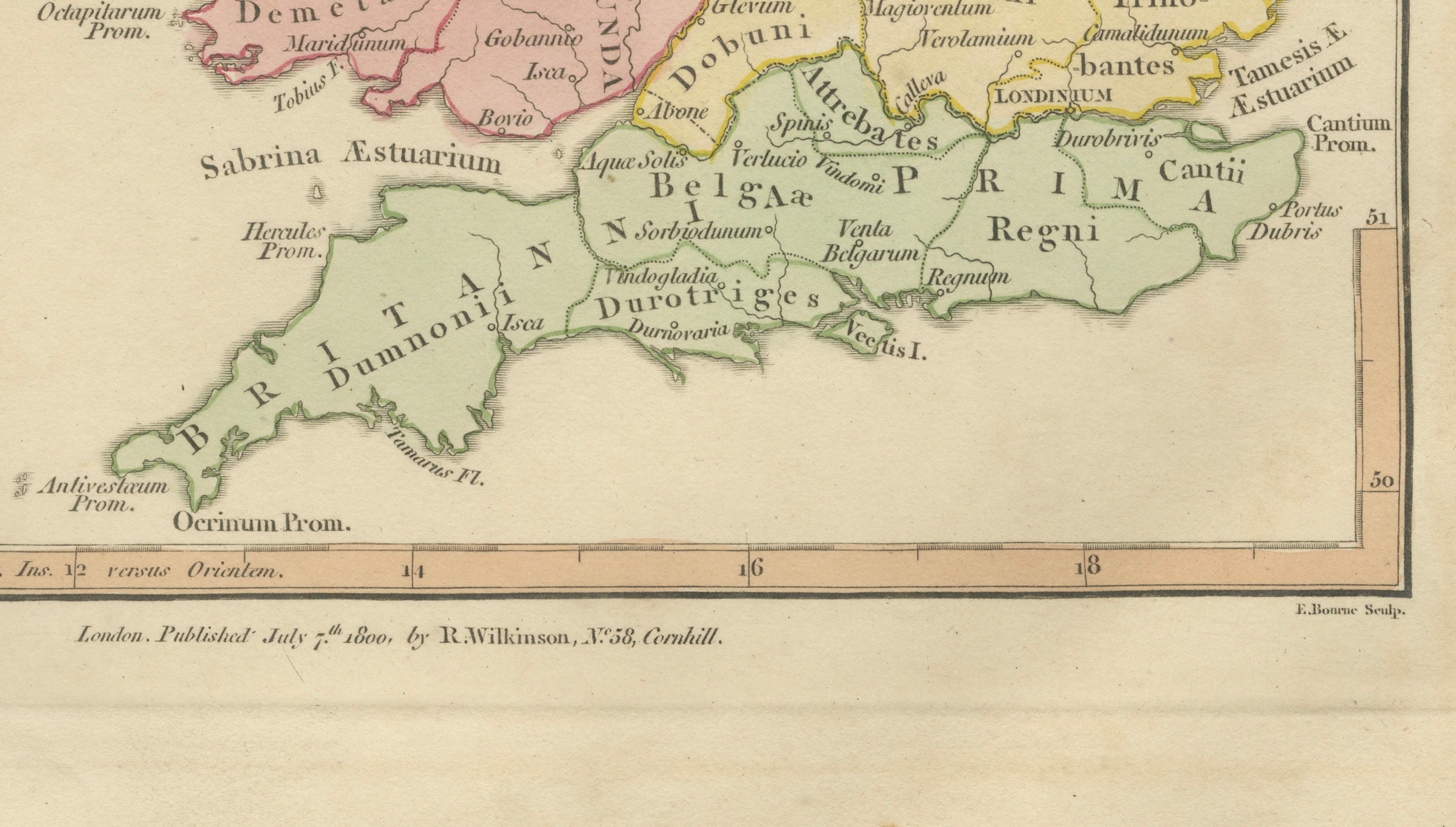 Roman Britain Map — Britanniae Insulae Classical Provinces, Wilkinson 1800