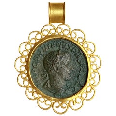 Roman Bronze Coin Gold Pendant '4th Century A.D.' Depicting Emperor Gordian III