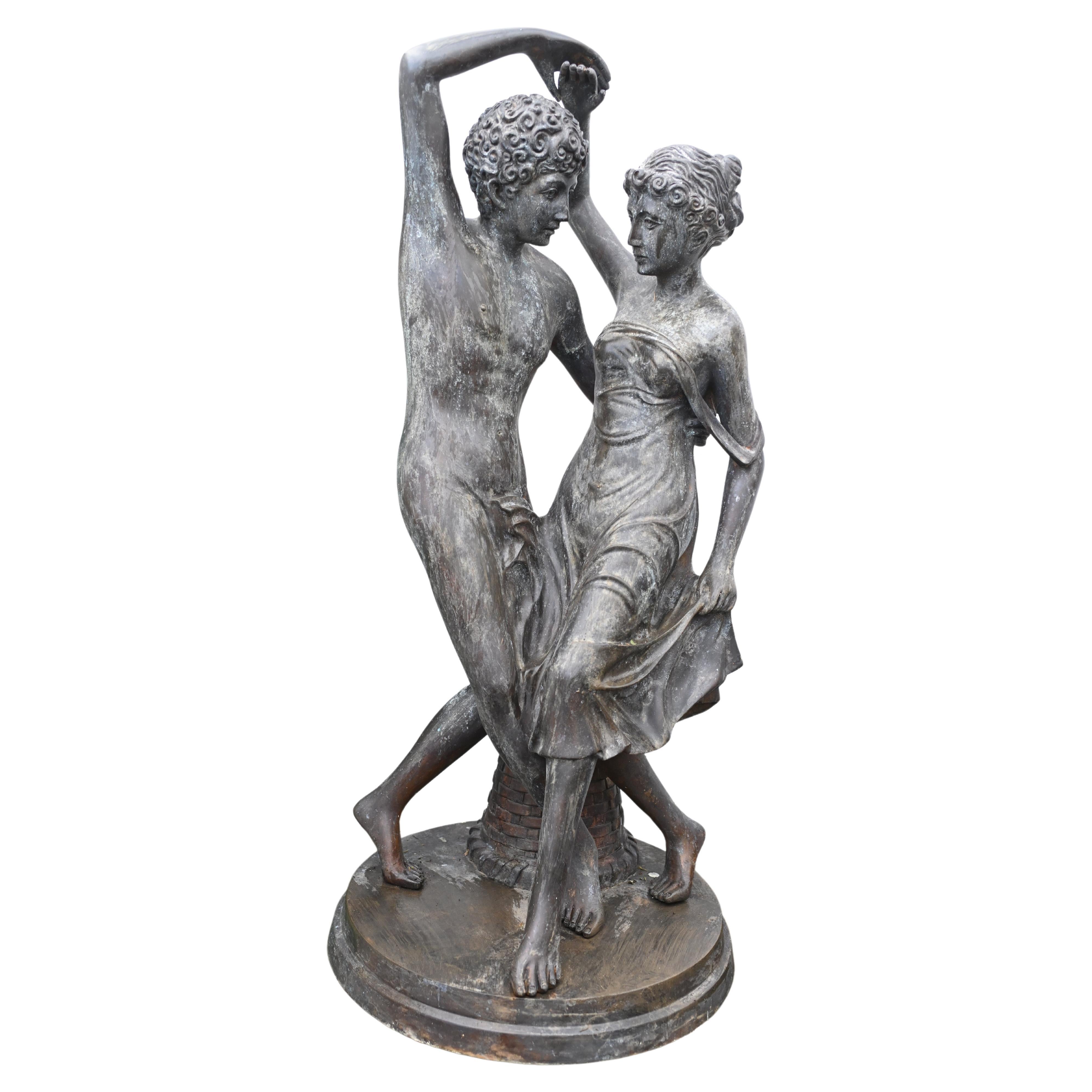 Roman Bronze Dancing Lovers Statue Classical Garden Antiquity For Sale