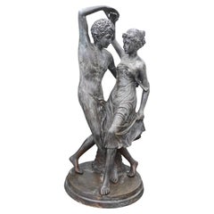 Vintage Roman Bronze Dancing Lovers Statue Classical Garden Antiquity