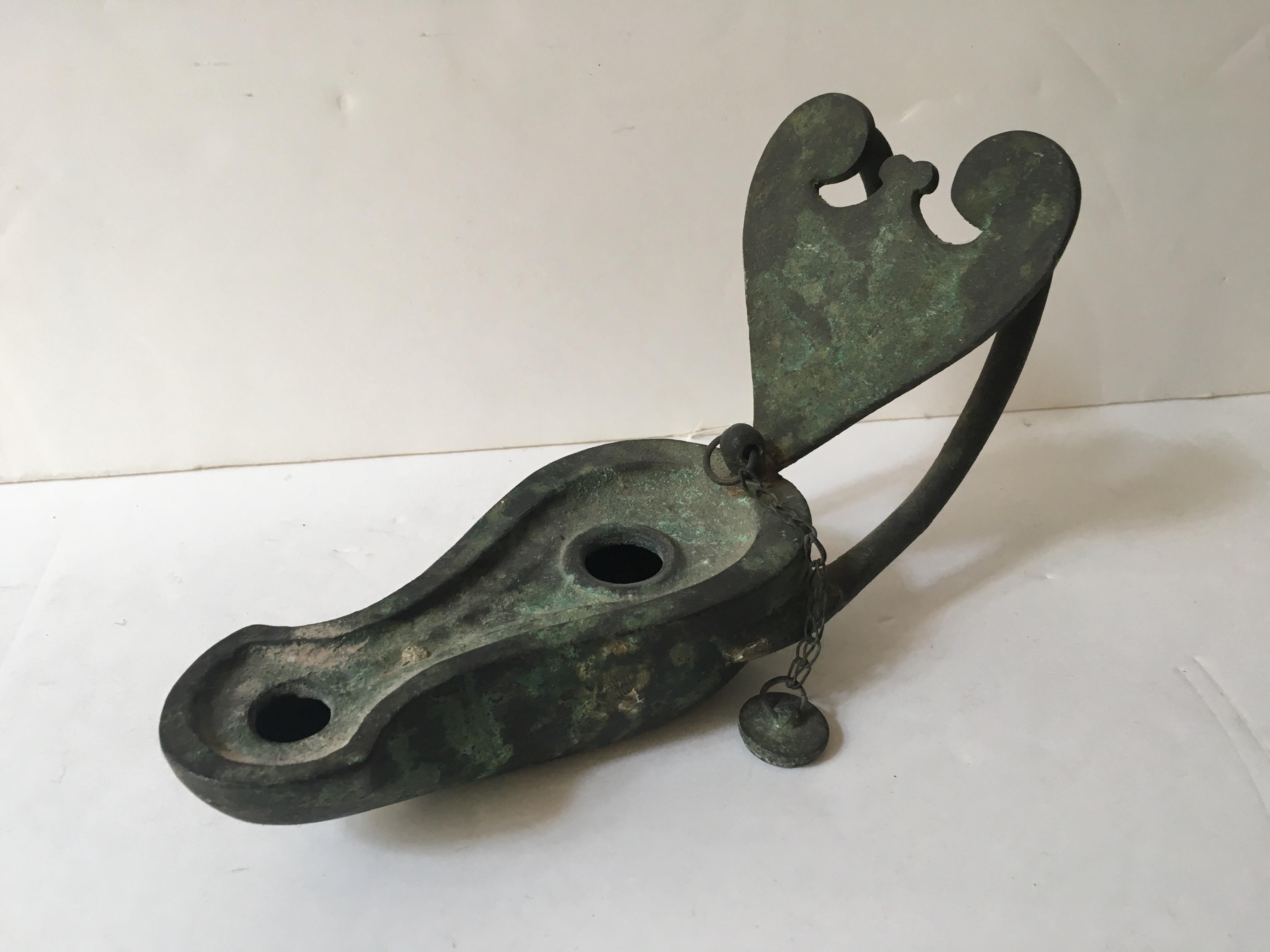 Italian Roman Bronze Oil Lamp For Sale